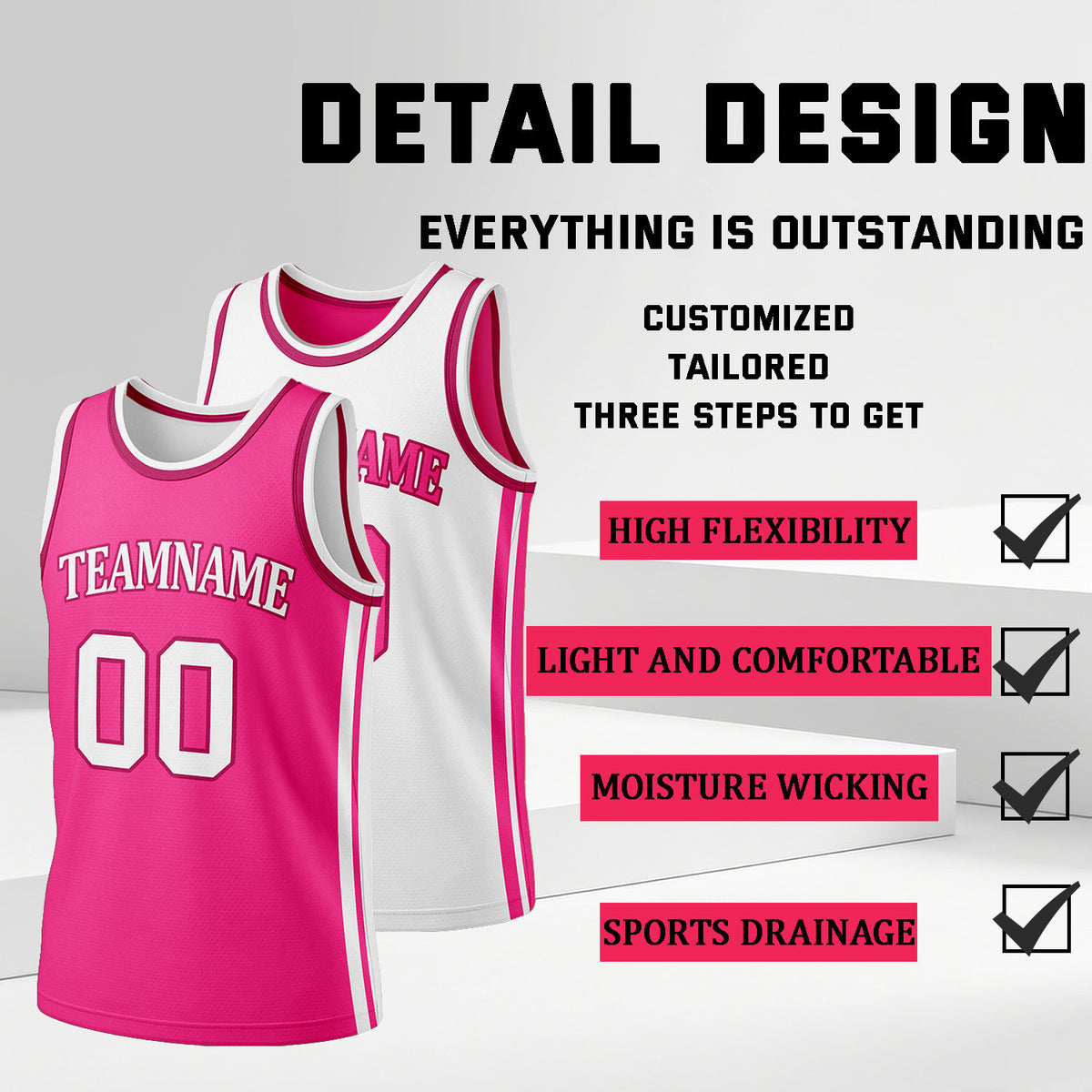Custom Hot Pink & White Reversible Basketball Jersey Shorts Set | Personalized Full Team Uniform