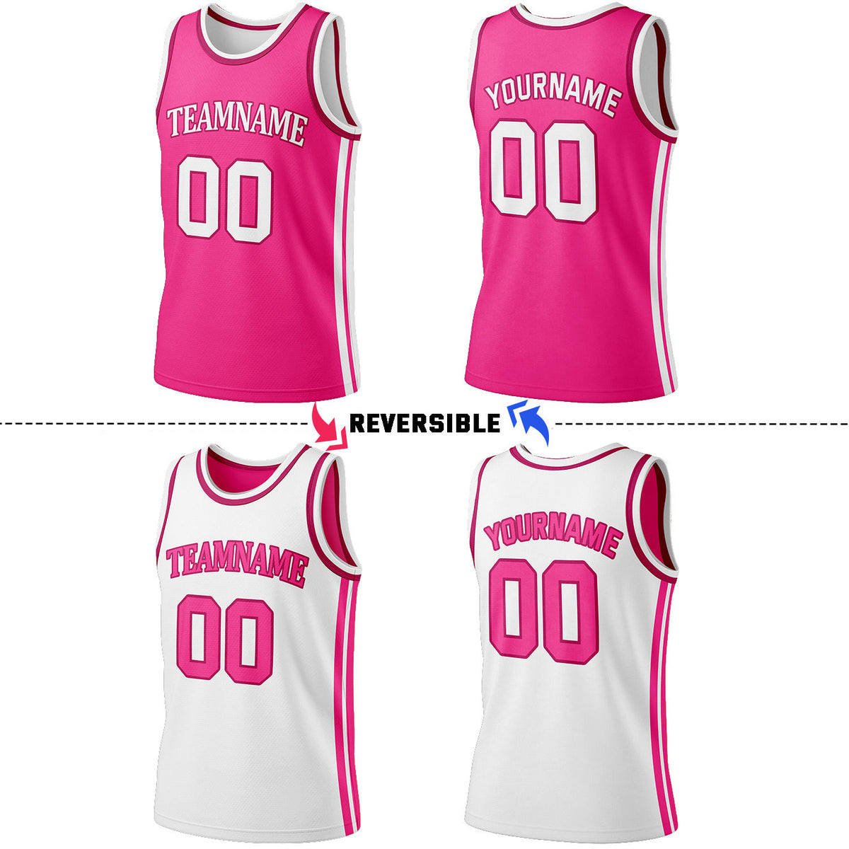 Custom Hot Pink & White Reversible Basketball Jersey Shorts Set | Personalized Full Team Uniform