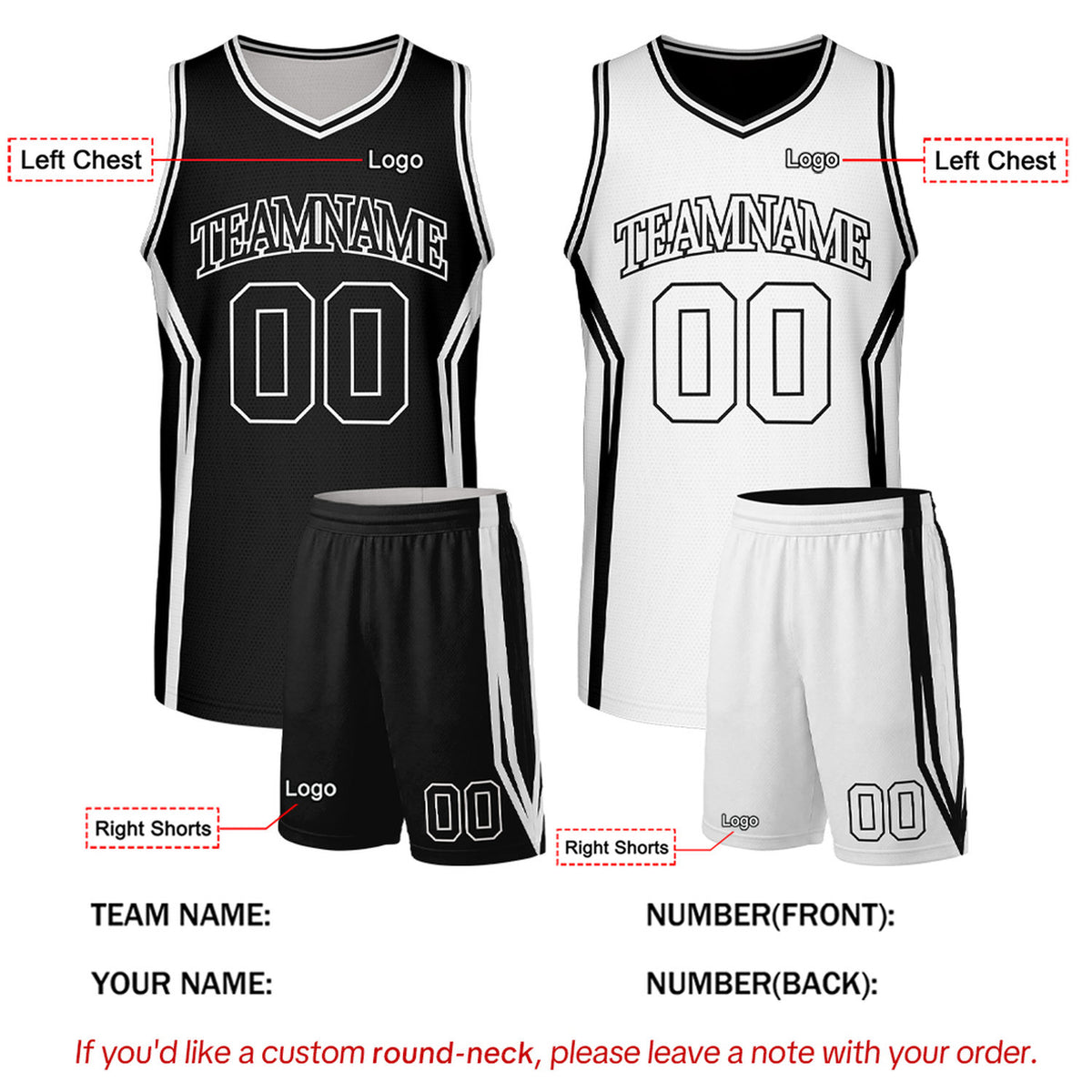 - Custom Black & White Two Sided Basketball Uniform Set | Personalized Team Uniforms for Adult & Youth
