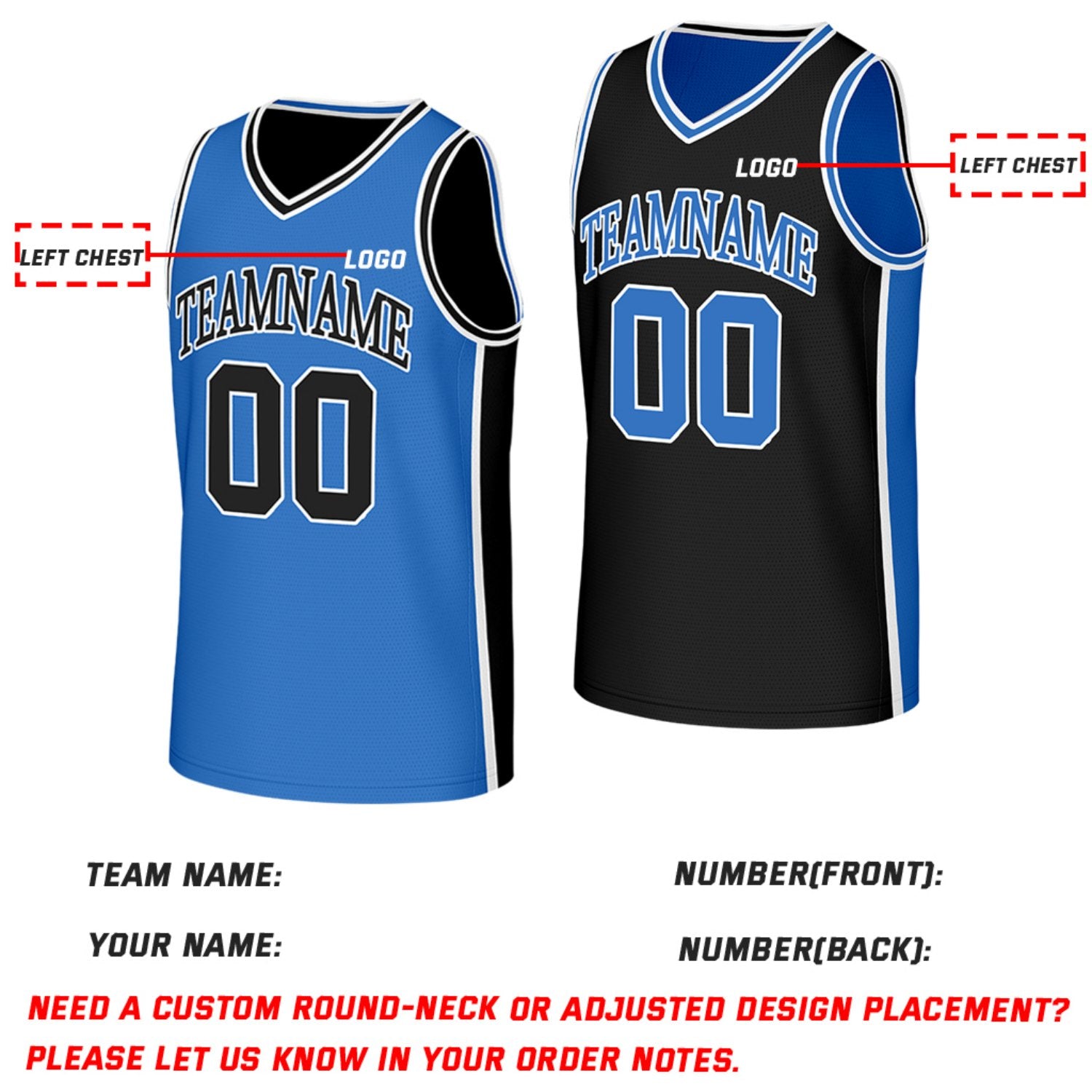 Custom Blue & Black Reversible Basketball Jersey | Personalized Team Jerseys with Name Number Logo