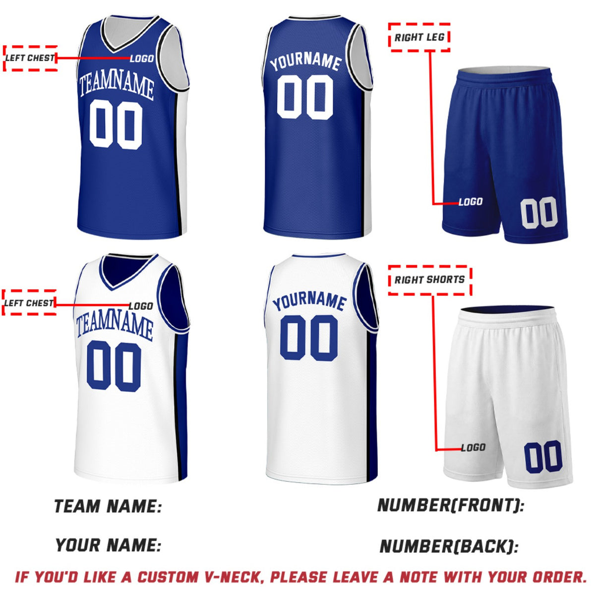 Custom Blue & White Double Sided Basketball Uniform Set | Personalized Team Uniforms for Adult & Youth