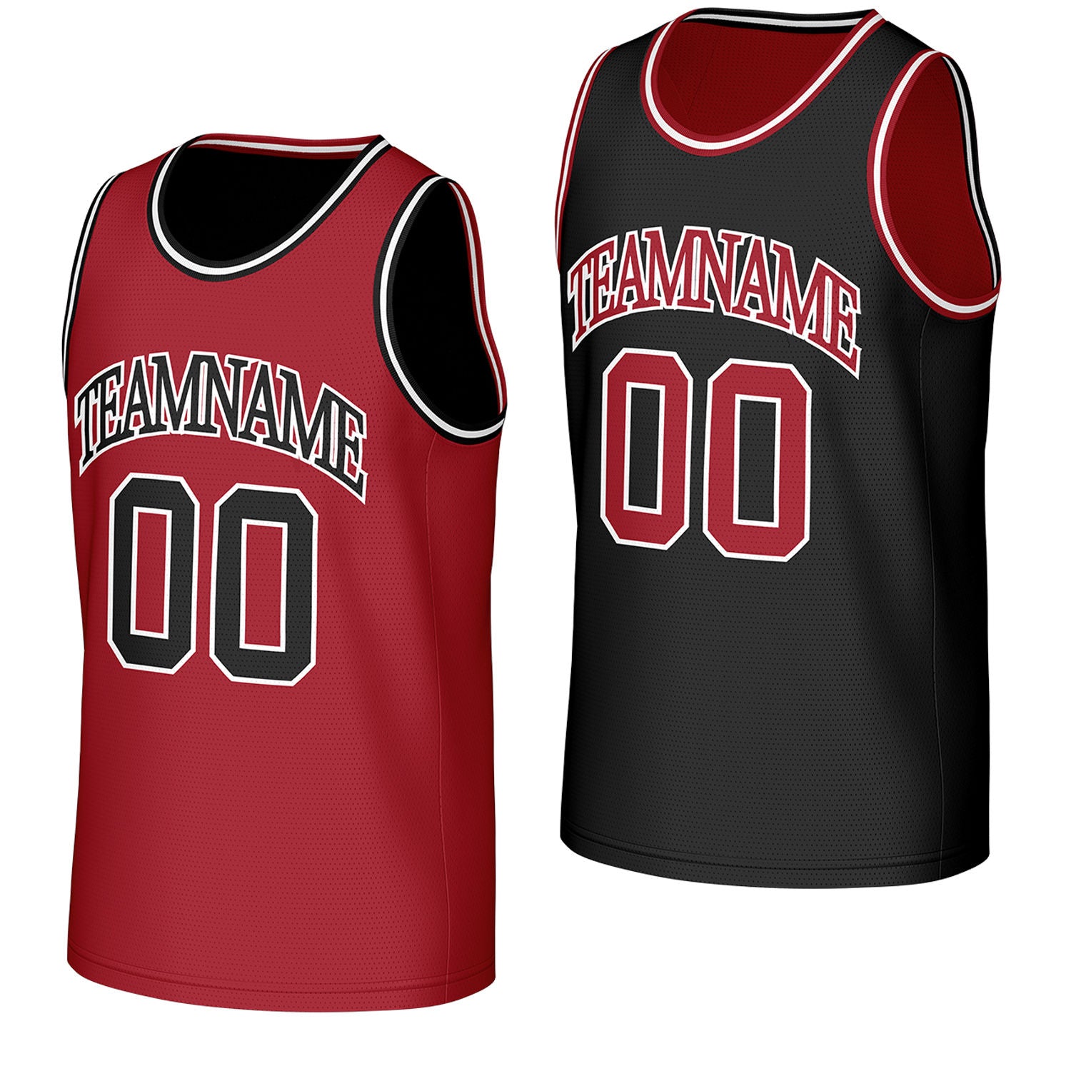 custom junior high basketball jerseys red black reversible by Vosoli, personalized team name, number & logo, breathable mesh dual sided basketball jersey for junior high team games