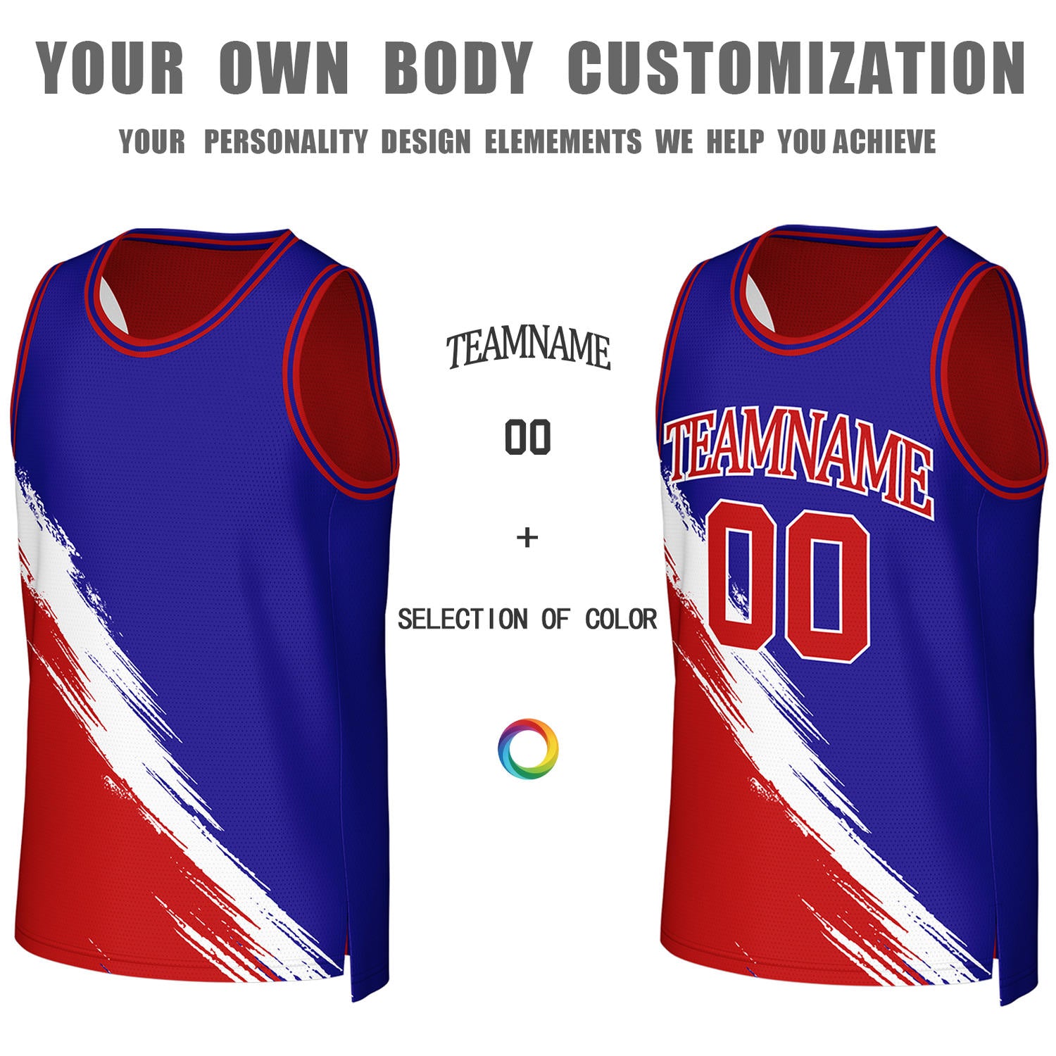 Custom Red & Blue Brush Stroke Reversible Basketball Jersey | Personalized Team Uniforms for Adult & Youth