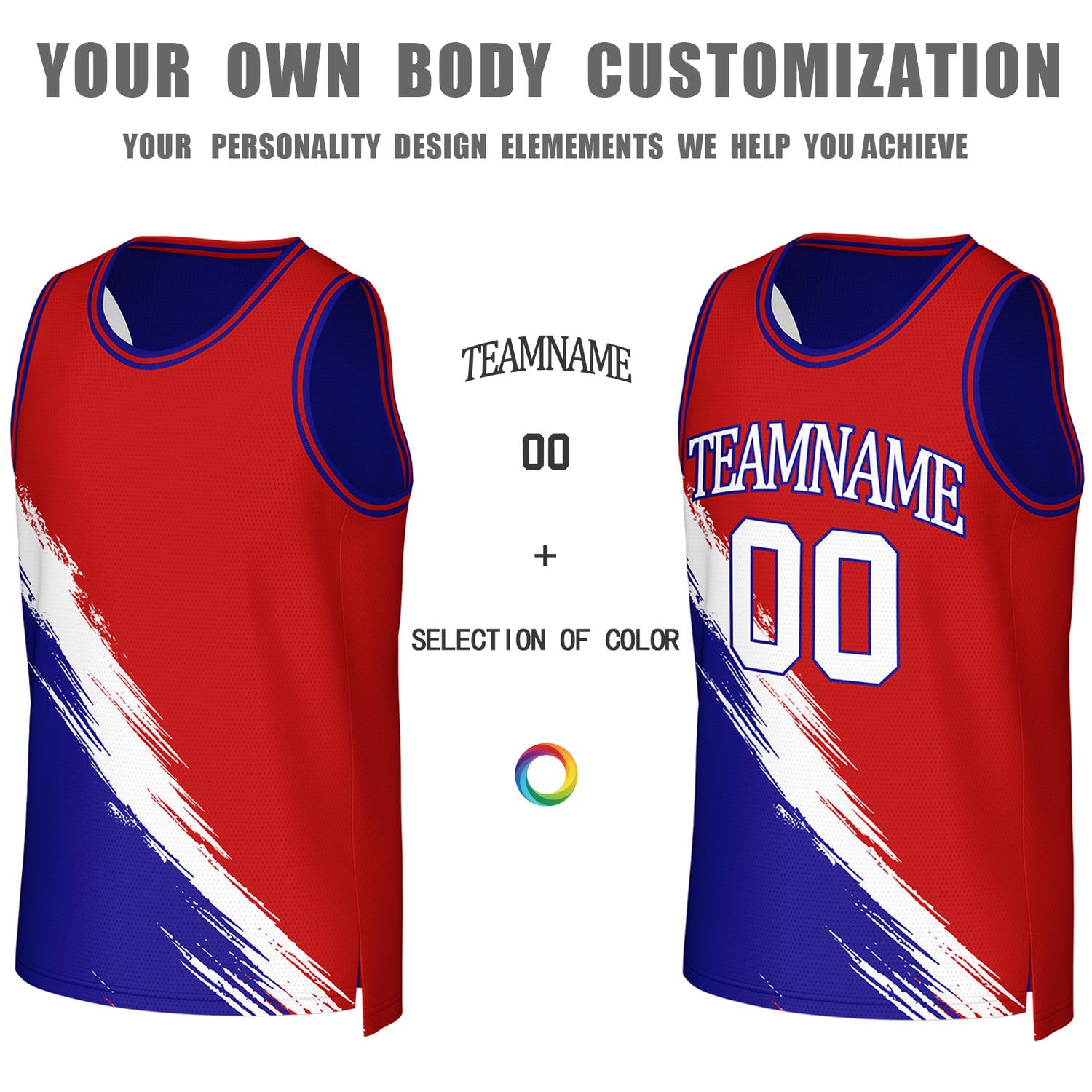 Custom Red & Blue Brush Stroke Reversible Basketball Jersey | Personalized Team Uniforms for Adult & Youth