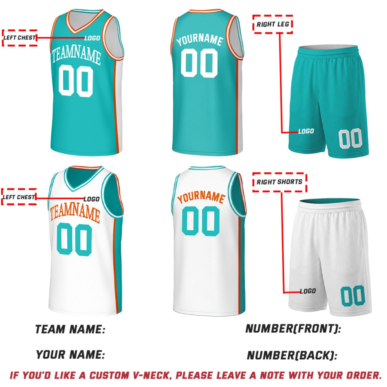 Custom Teal & White Double Sided Basketball Uniform Set | Personalized Team Uniforms for Adult & Youth