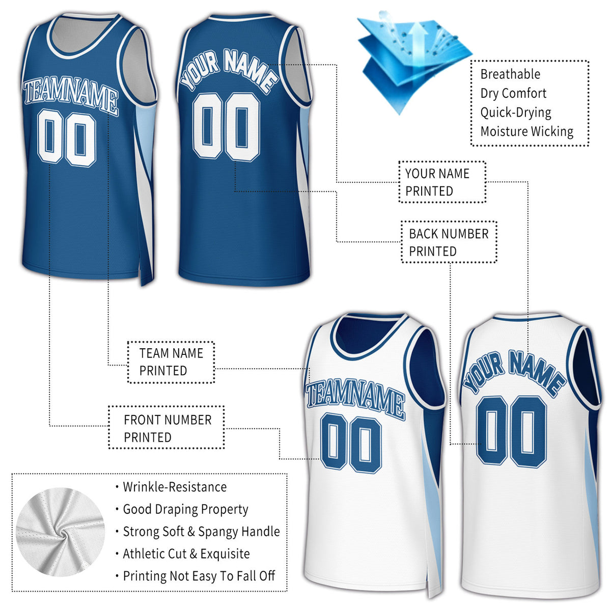 Custom Reversible Navy & White Basketball Jersey | Personalized Team Jerseys with Name, Number & Logo