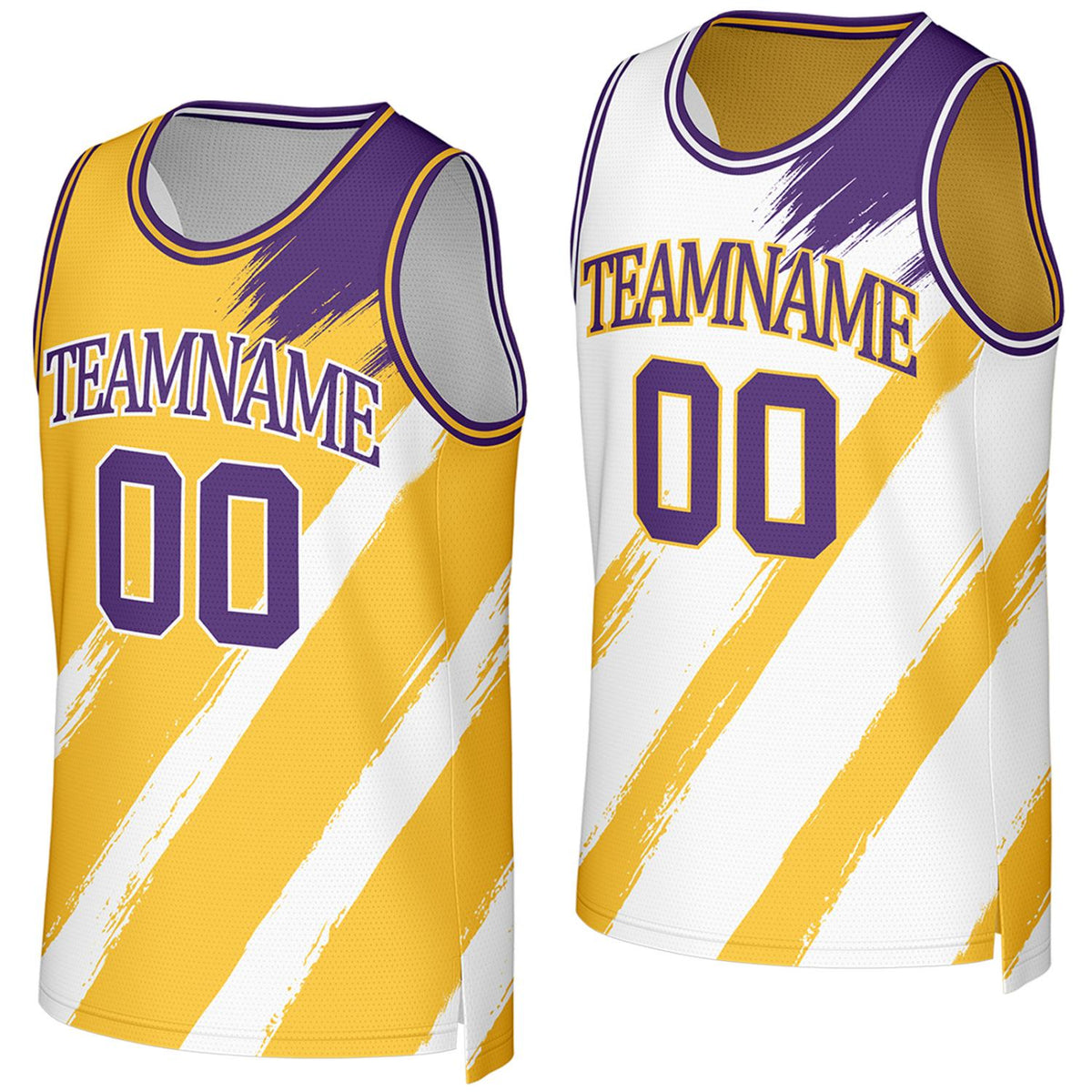 Custom kids basketball jerseys gold white reversible by Vosoli, Personalized team name, number &amp; logo. Fast delivery.