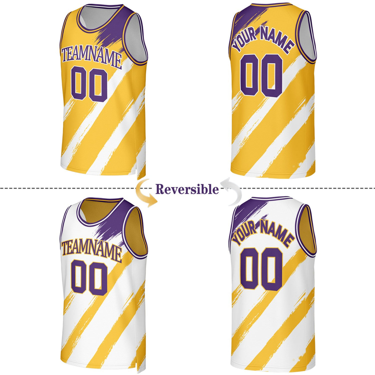 Custom Gold & White Brush Stroke Reversible Basketball Jersey | Personalized Team Uniforms for Adult & Youth