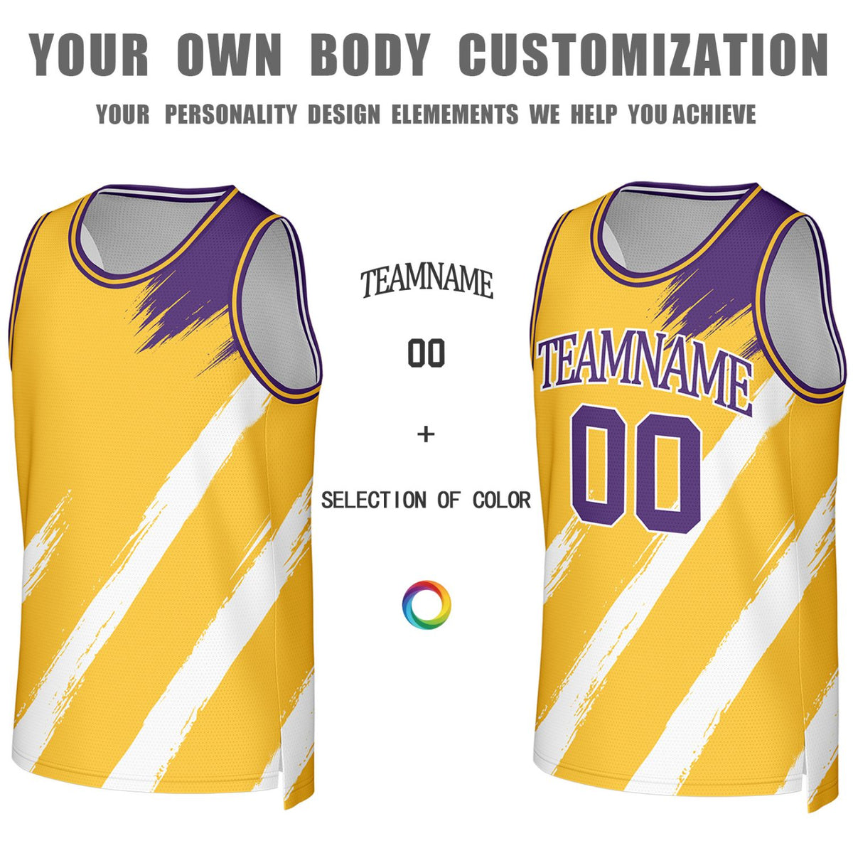 Custom Gold & White Brush Stroke Reversible Basketball Jersey | Personalized Team Uniforms for Adult & Youth