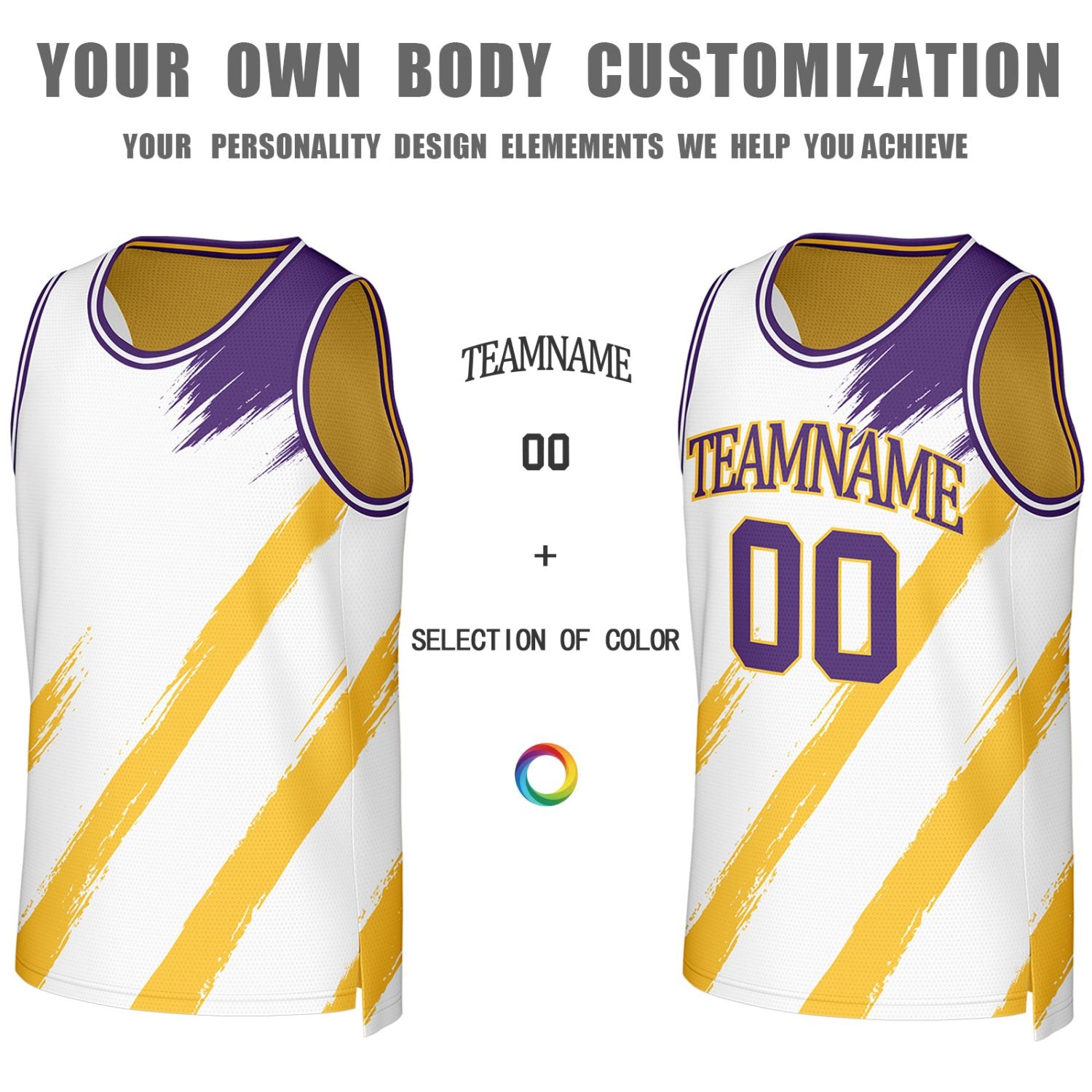 Custom Gold & White Brush Stroke Reversible Basketball Jersey | Personalized Team Uniforms for Adult & Youth