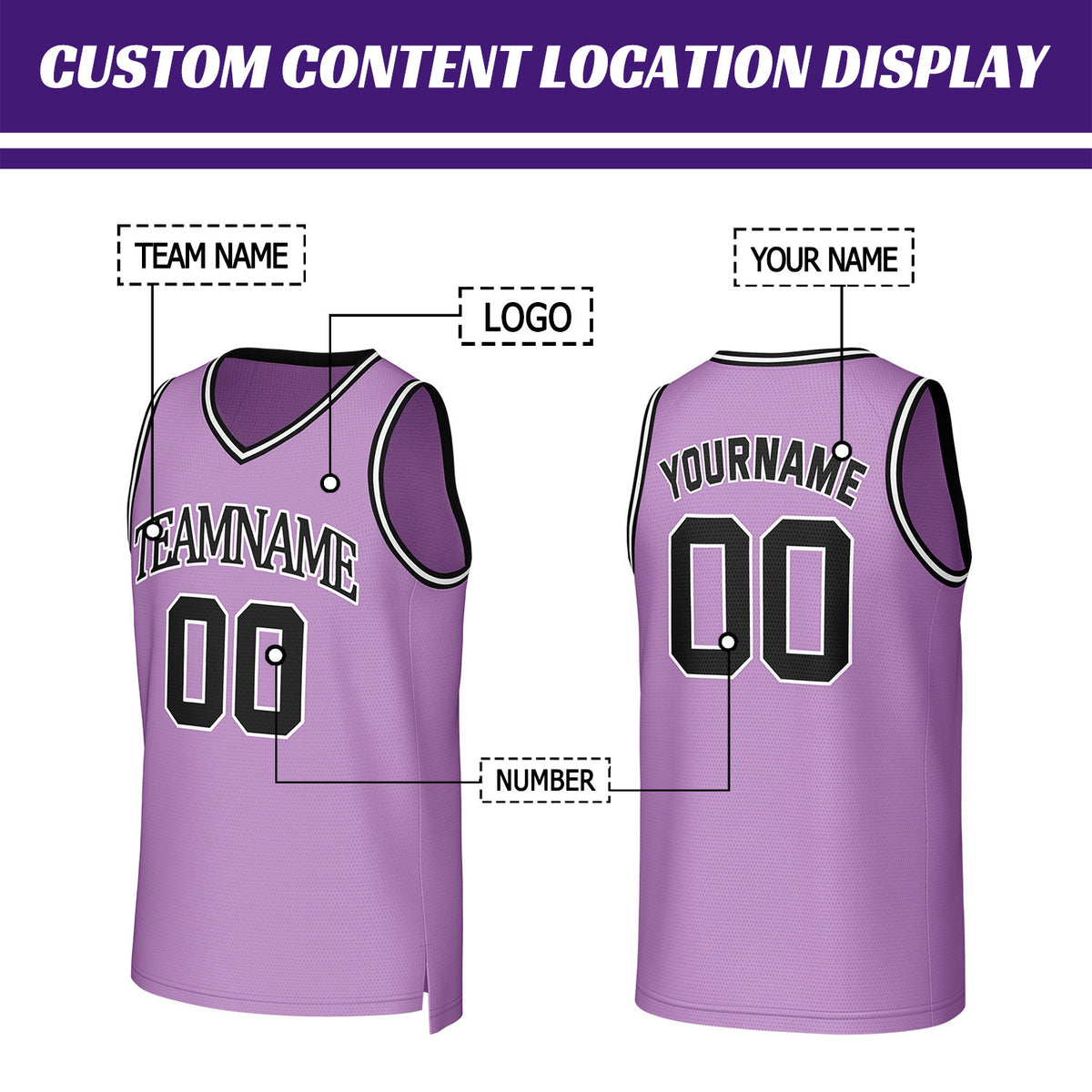 Custom Lavender & Black Basketball Jersey | Personalized Name & Number Team Uniform
