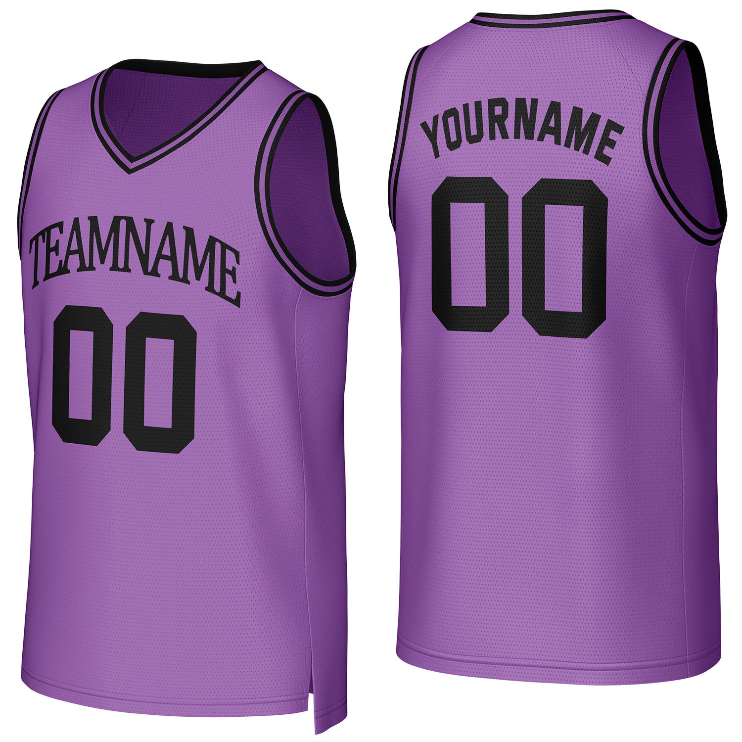 Custom lavender-black V-neck mesh basketball jersey by Vosoli | Personalized name & number team uniform for youth & adults