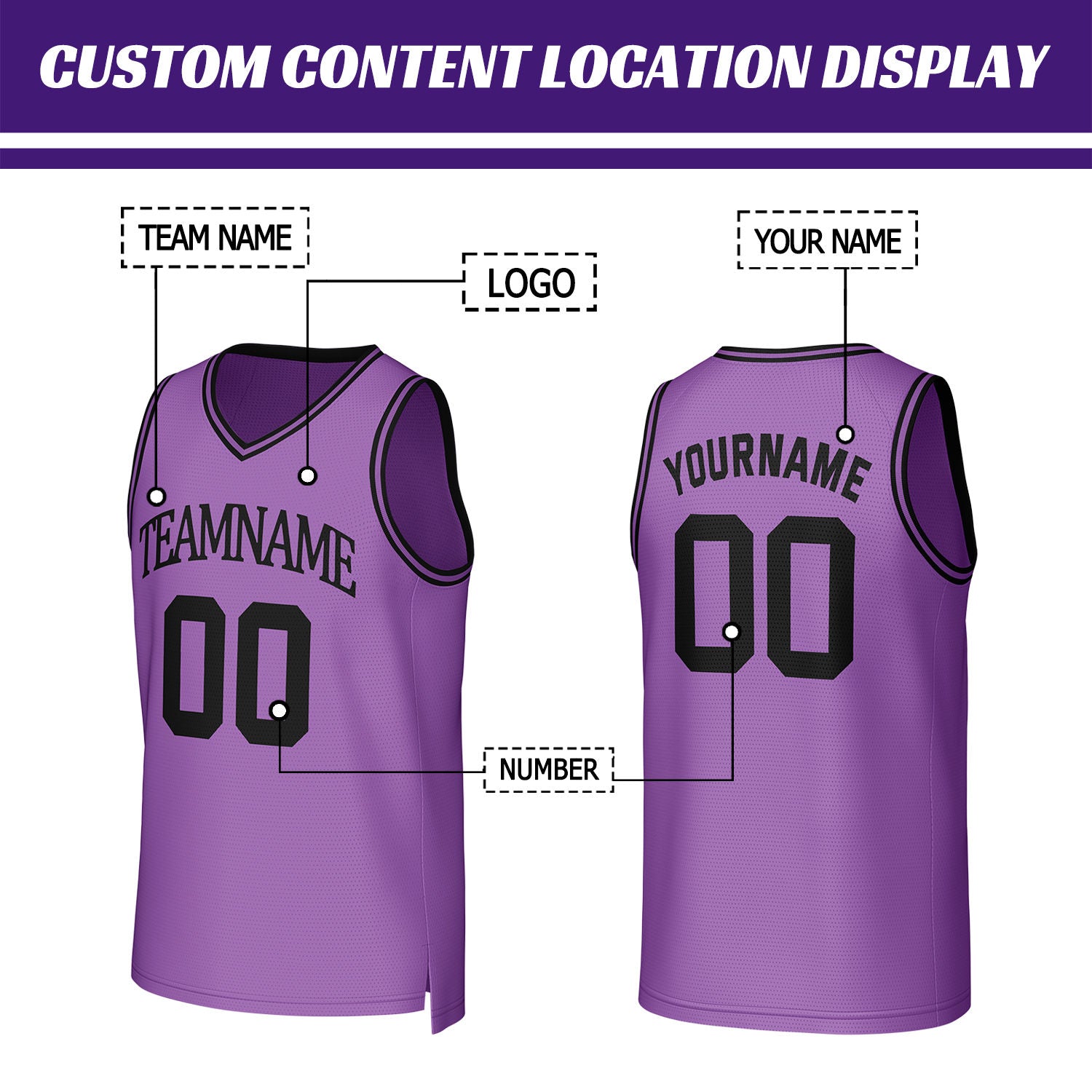 Custom Lavender & Black Mesh Basketball Jersey | Personalized Team Uniform for youth & adults