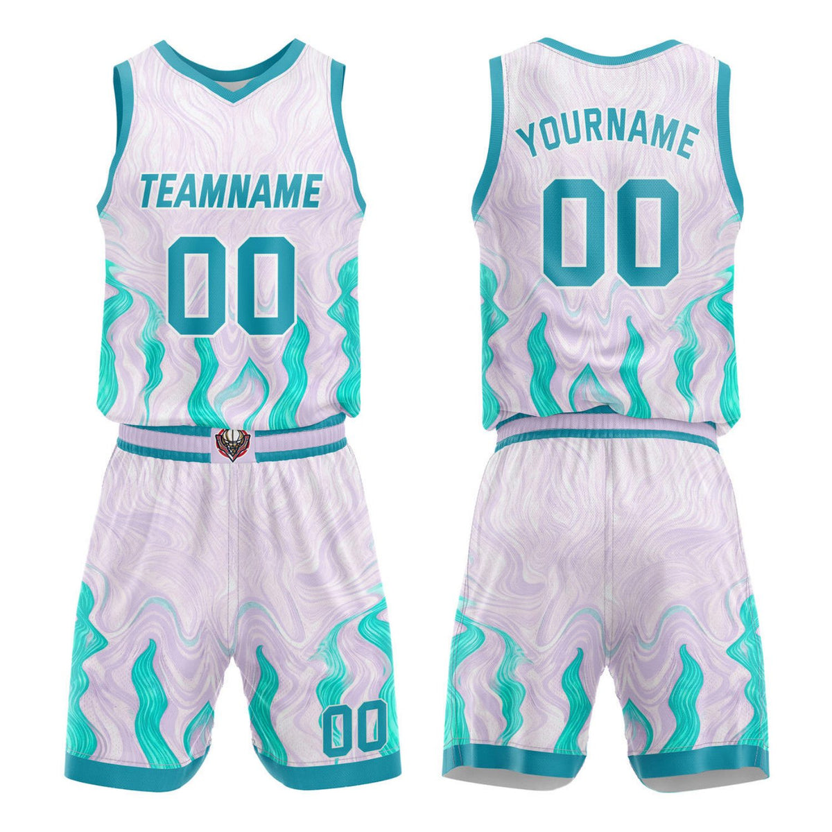 Custom Lavender &amp; Teal Marble Basketball Uniform | Personalized Team Kit - Vosoli