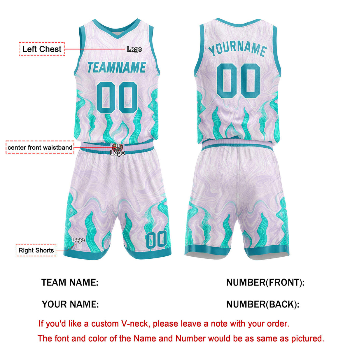 Custom Lavender & Teal Marble Basketball Uniform | Personalized Team Kit - Vosoli