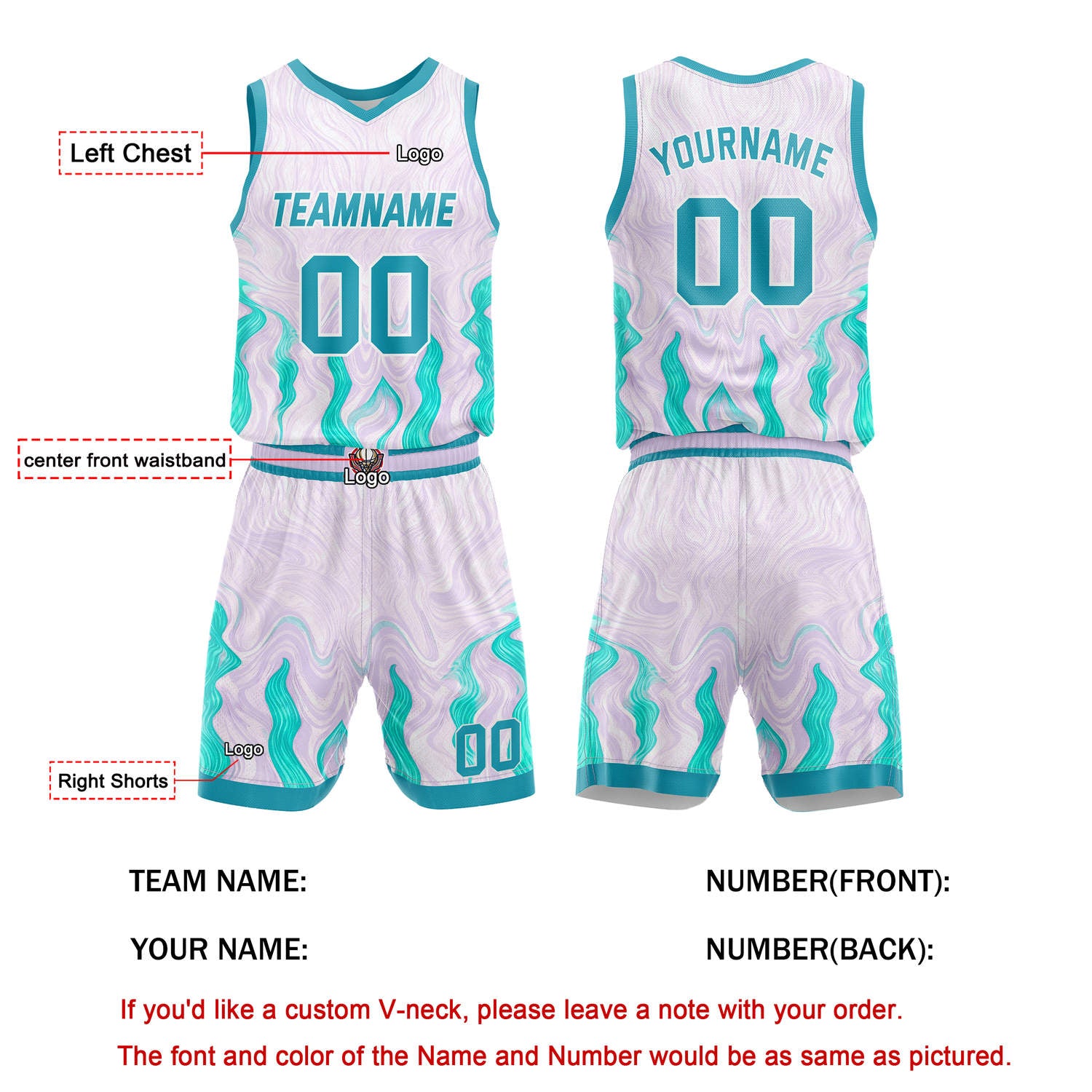 Custom Lavender & Teal Marble Basketball Uniform | Personalized Team Kit - Vosoli