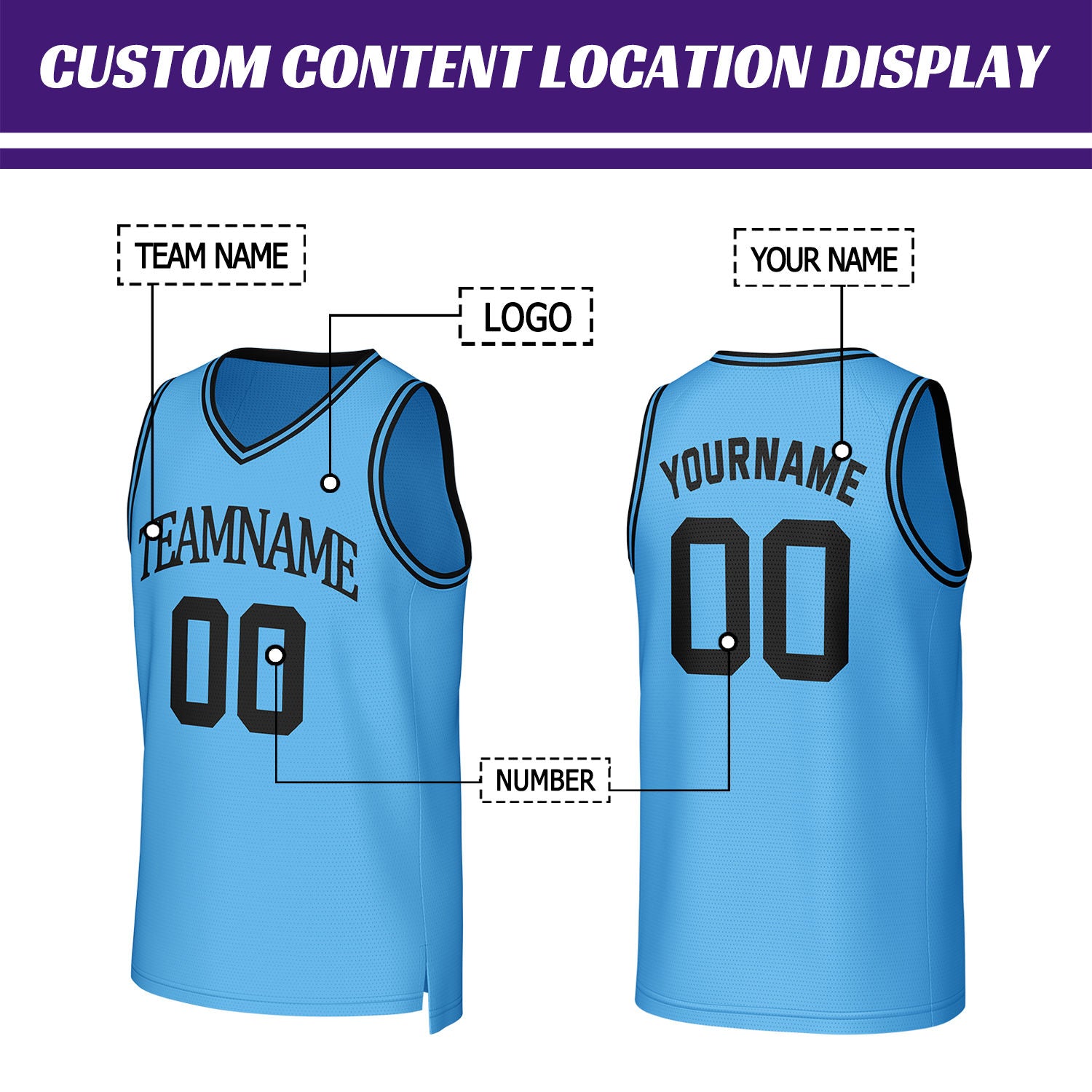 Custom Light Blue & Black Basketball Jersey | Personalized Name & Number Team Uniform