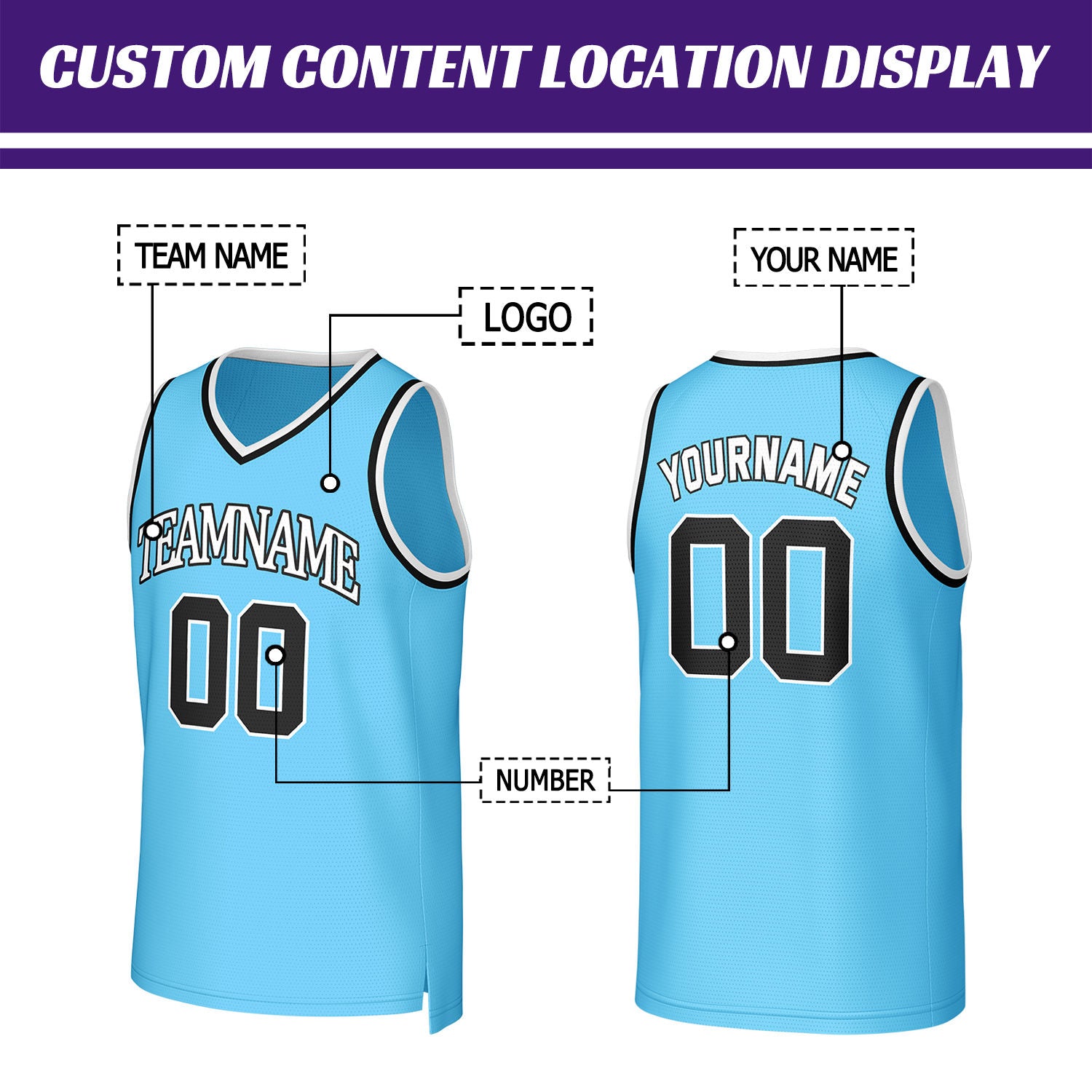Custom Light Blue & Black Basketball Jersey | Personalized Name & Number Team Uniform