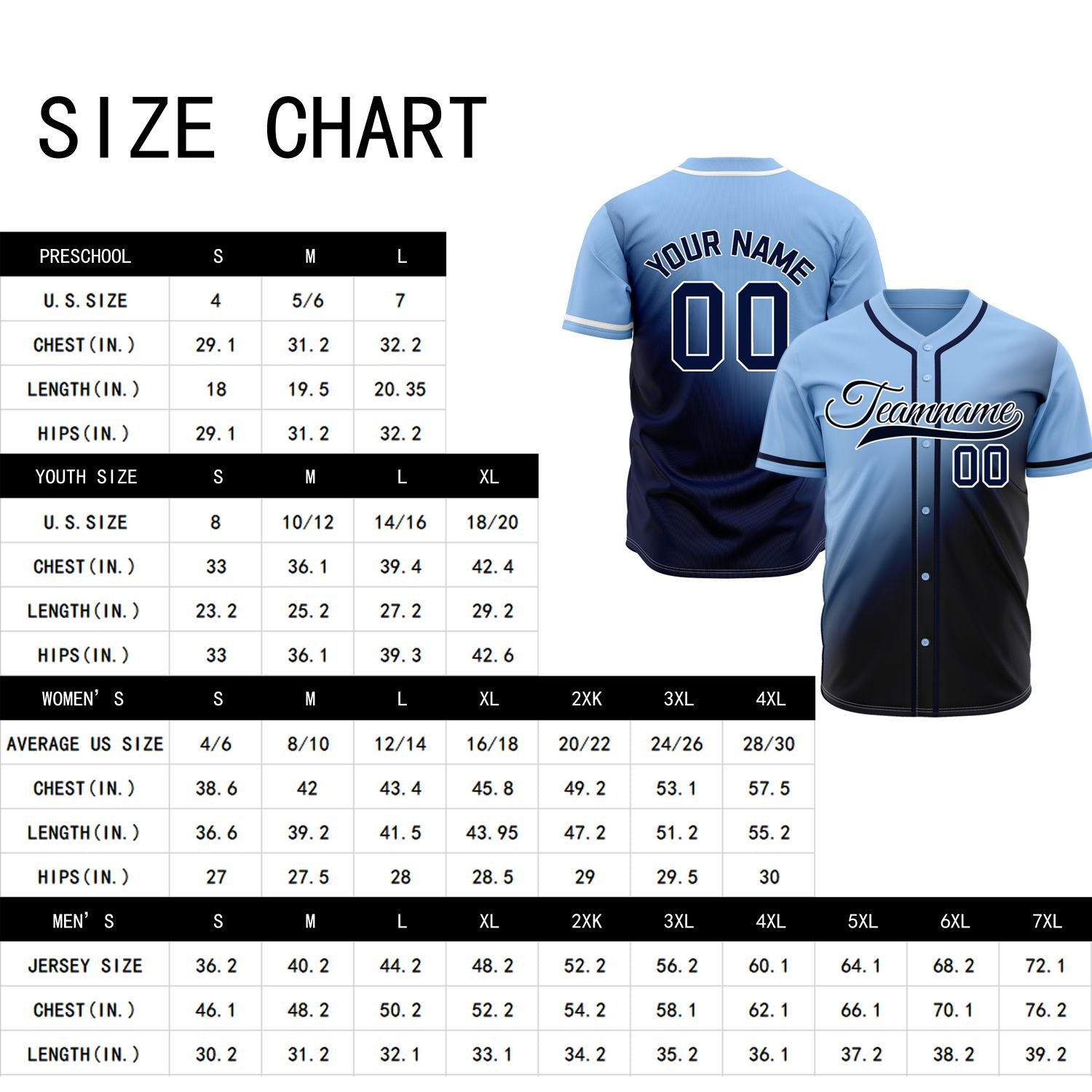 Custom Light Blue and Black Gradient Baseball Jersey - Personalized Team Uniforms