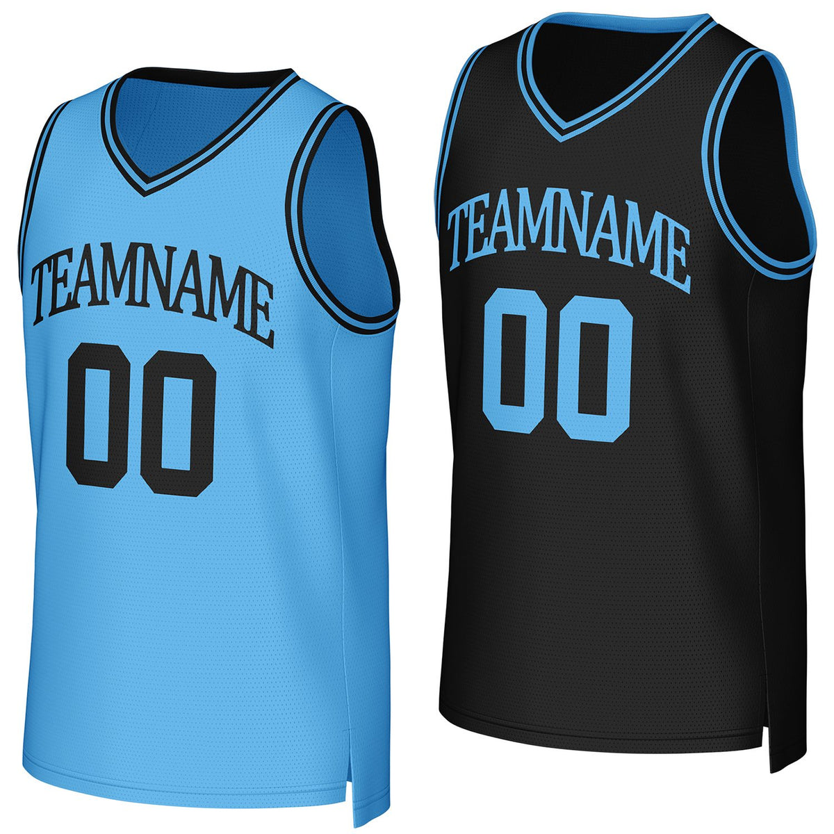 Custom Light Blue &amp; Black Reversible Basketball Jersey | Personalized Team Uniform