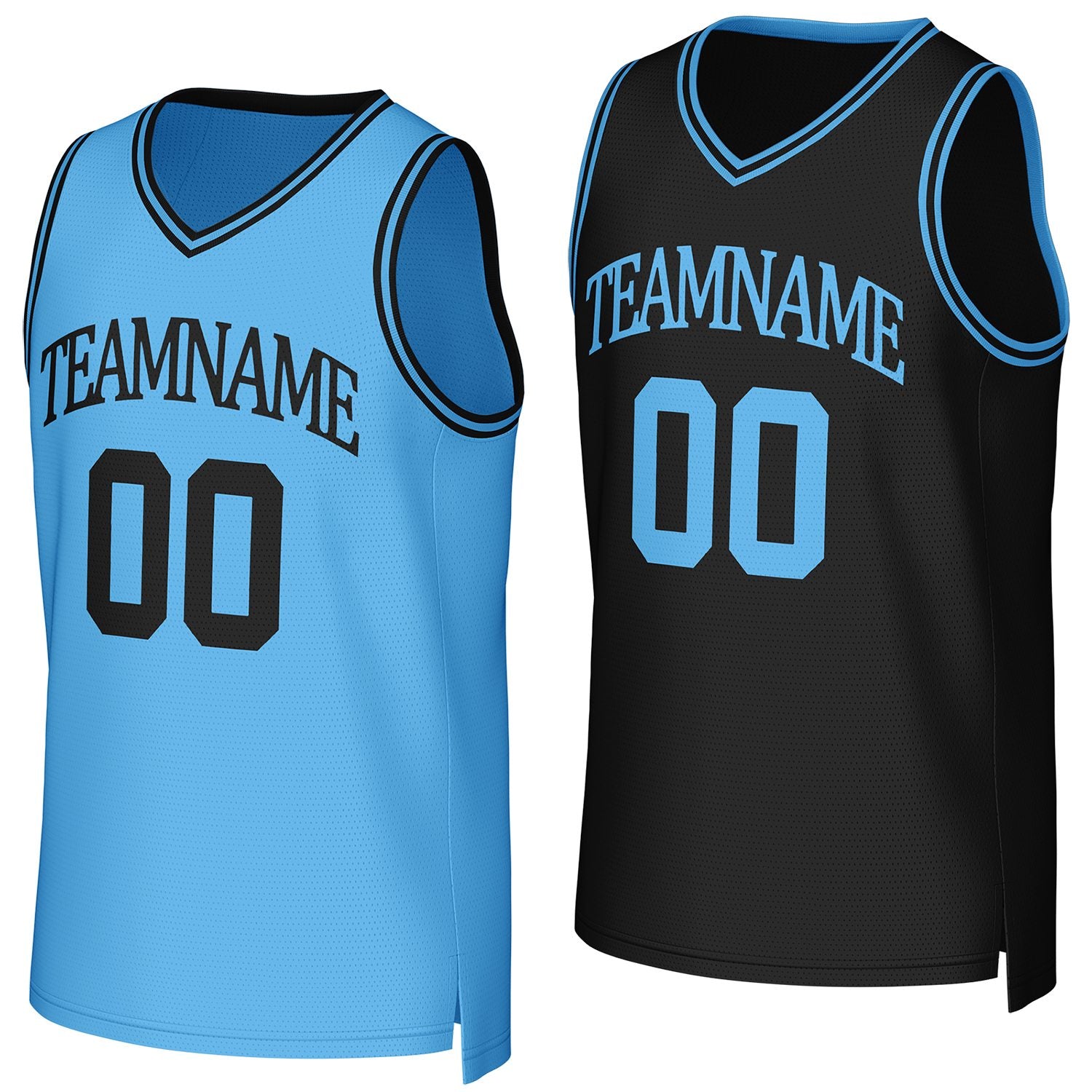Custom Light Blue & Black Reversible Basketball Jersey | Personalized Team Uniform