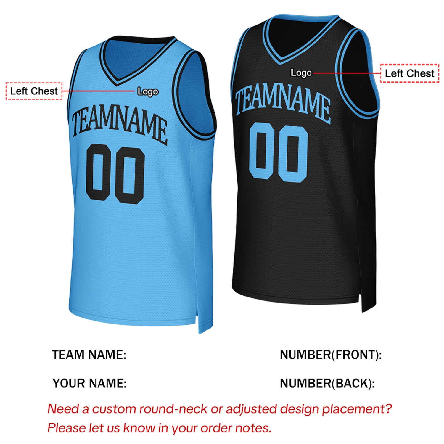 Custom Light Blue & Black Reversible Basketball Jersey | Personalized Team Uniform