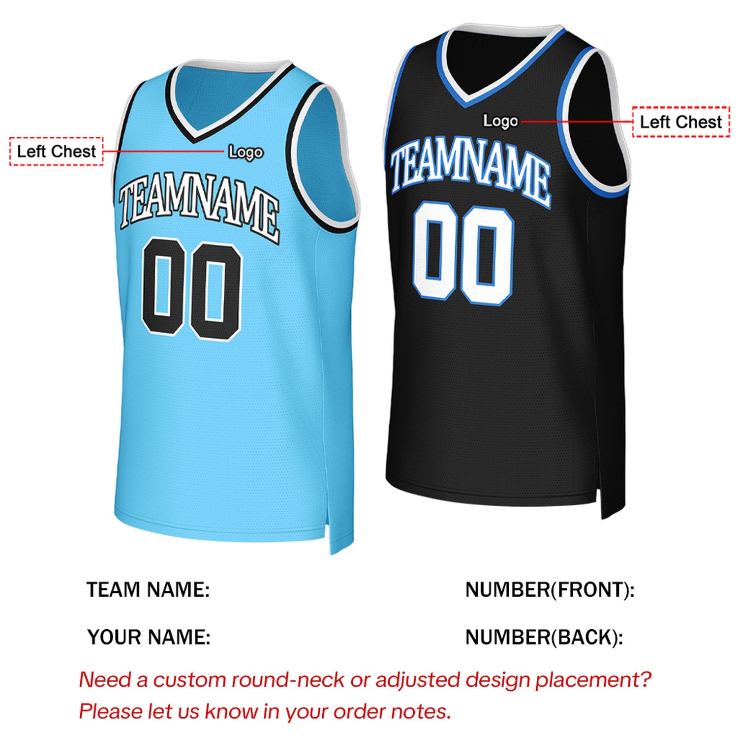 Custom Light Blue & Black Reversible Basketball Jersey | Personalized Team Uniform