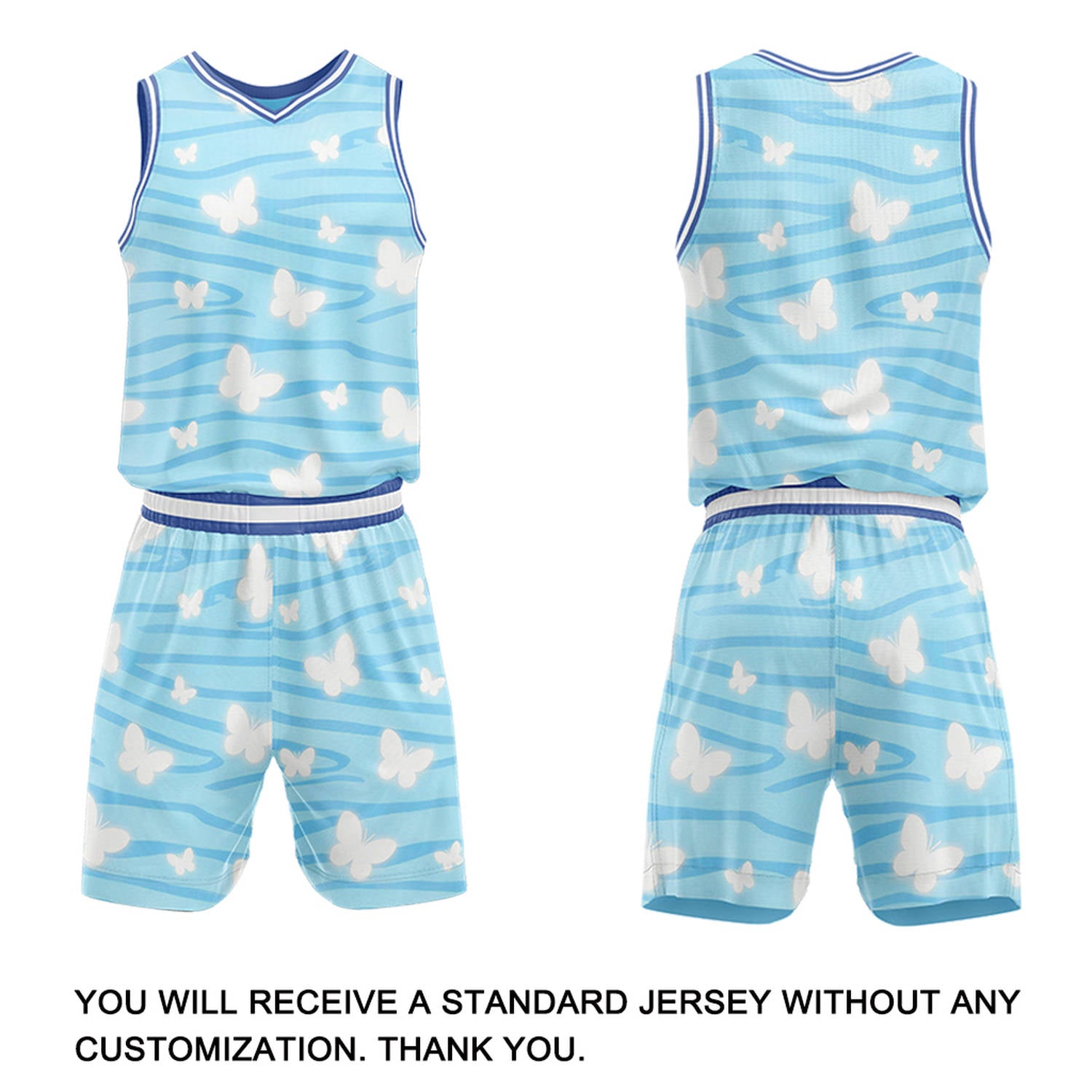 Custom Light Blue Zebra & Butterfly Basketball Jersey & Shorts Set | Personalized Team Uniform