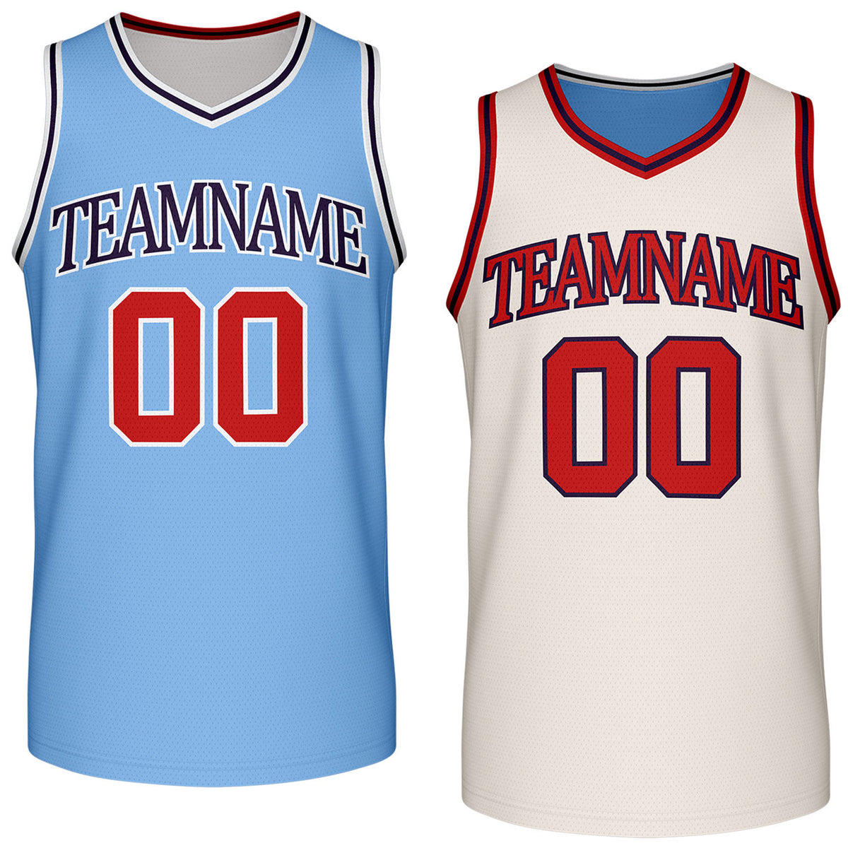 Custom reversible retro light blue &amp; cream basketball jersey, personalized team name &amp; number, 2-in-1 sleeveless uniform for men women youth adult game practice - Vosoli