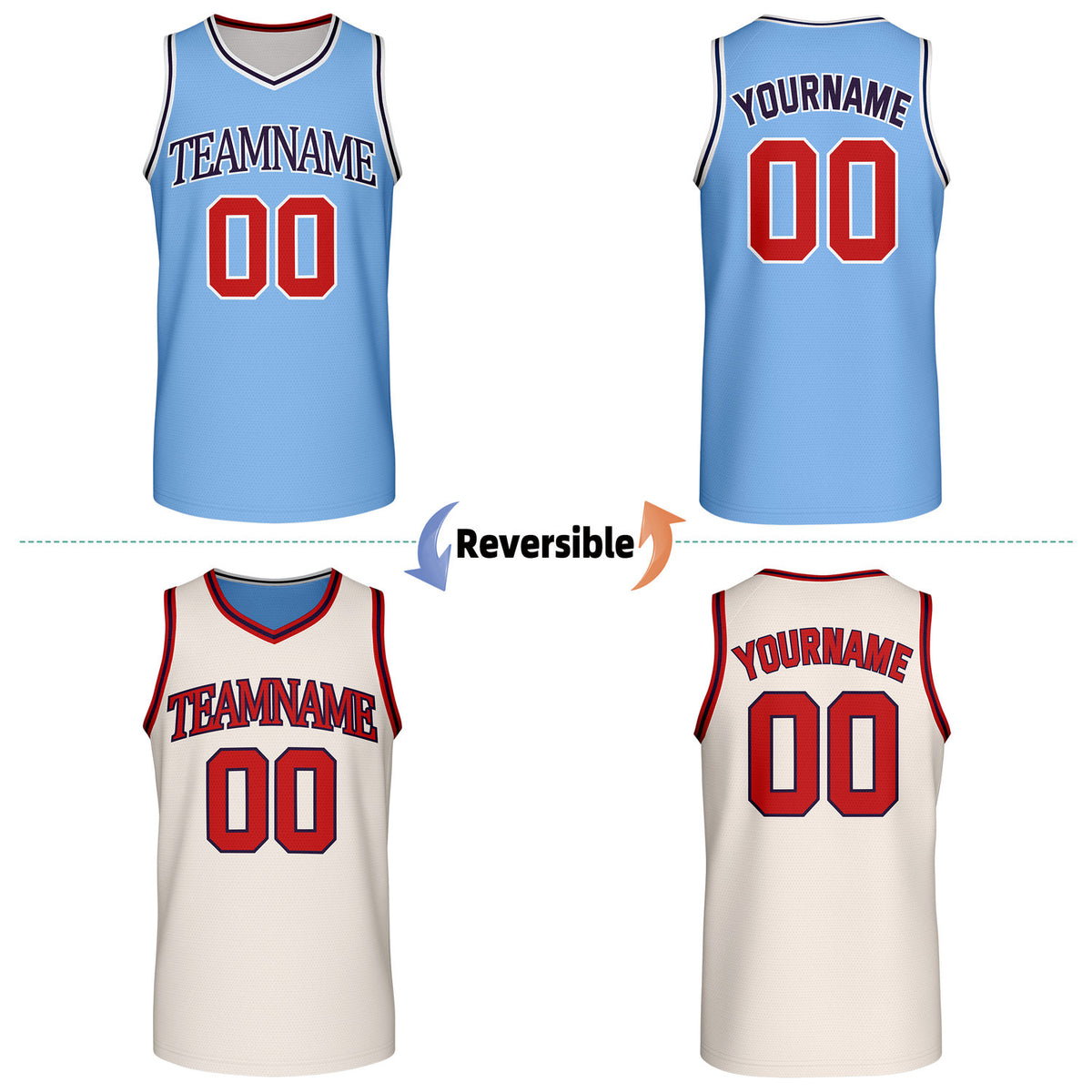 Custom Retro Light Blue & Cream Reversible Basketball Jersey | Personalized Team Jersey | Vosoli
