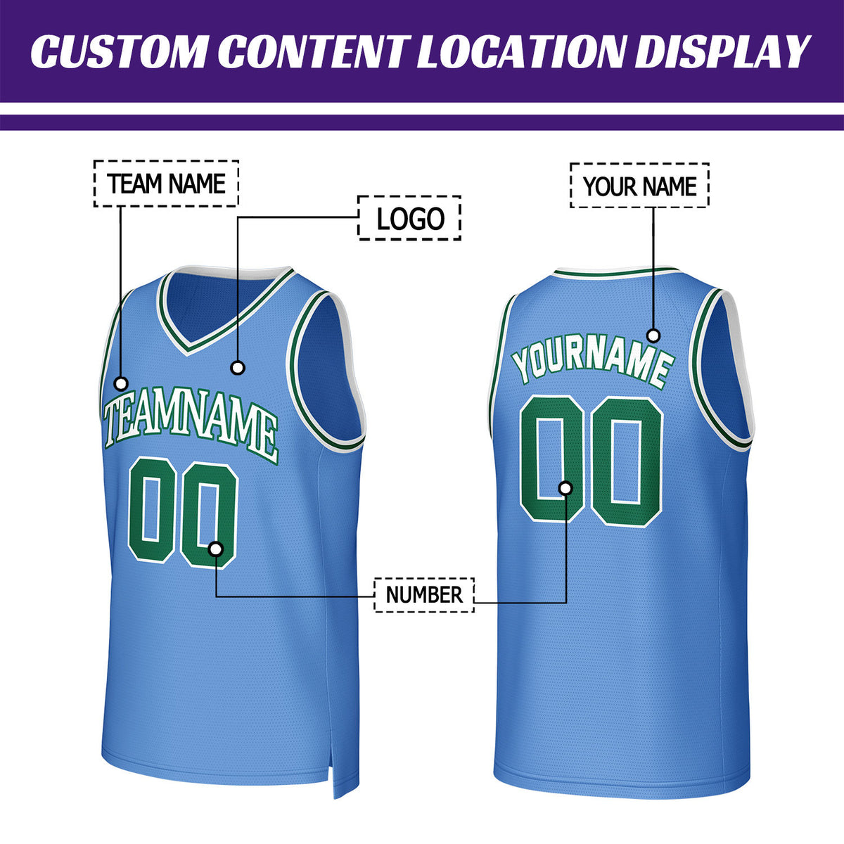 Custom Light Blue & Green Mesh Basketball Jersey | Personalized Team Uniform for youth & adults