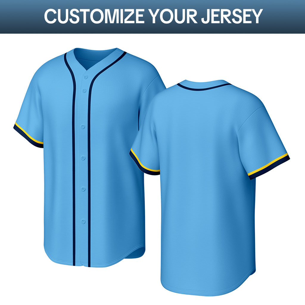 Custom Stitched Baseball Jersey Light Blue Navy Yellow | Personalized Name & Number | Team Uniform