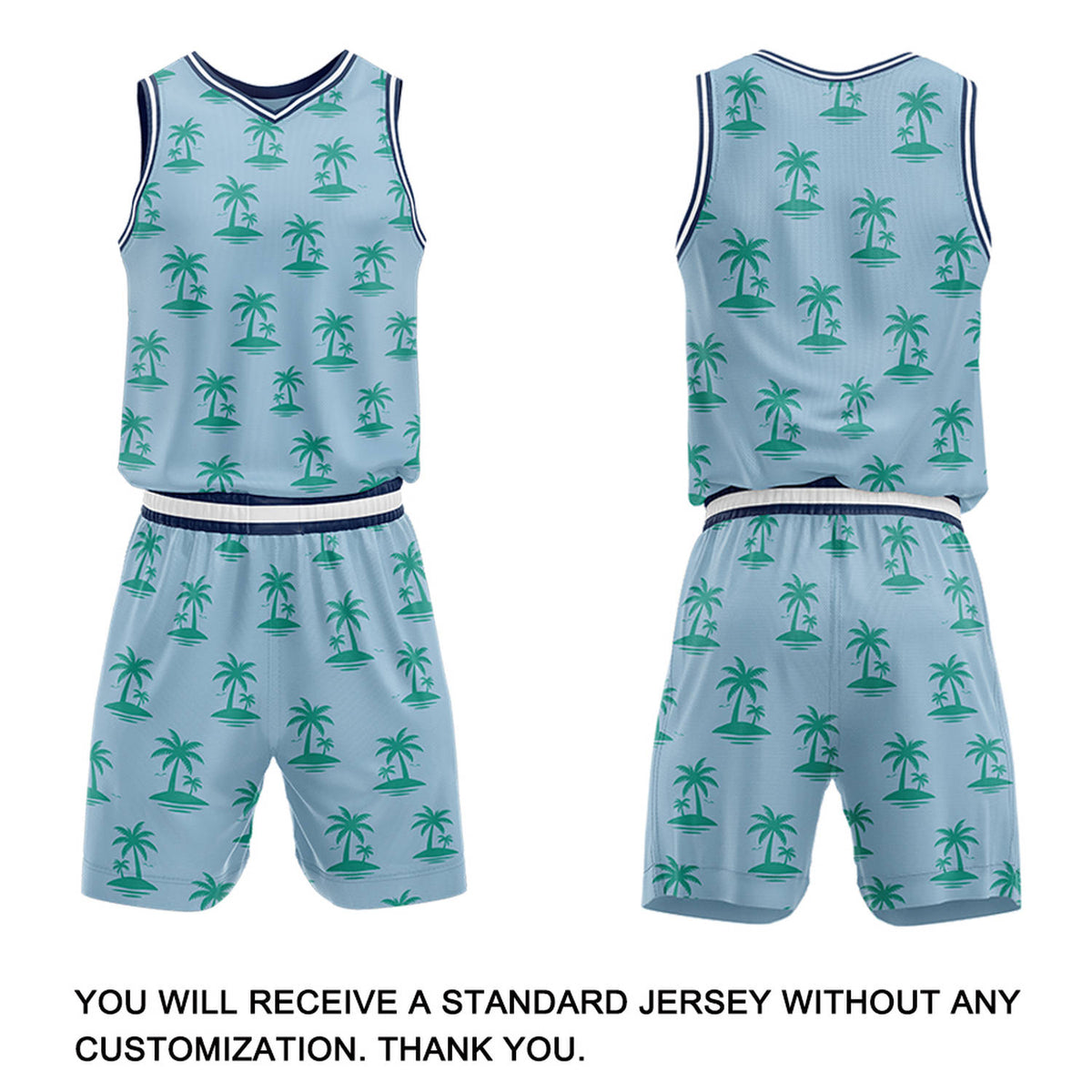 Custom Light Blue Palm Tree Basketball Jersey & Shorts Set | Personalized Team Uniform
