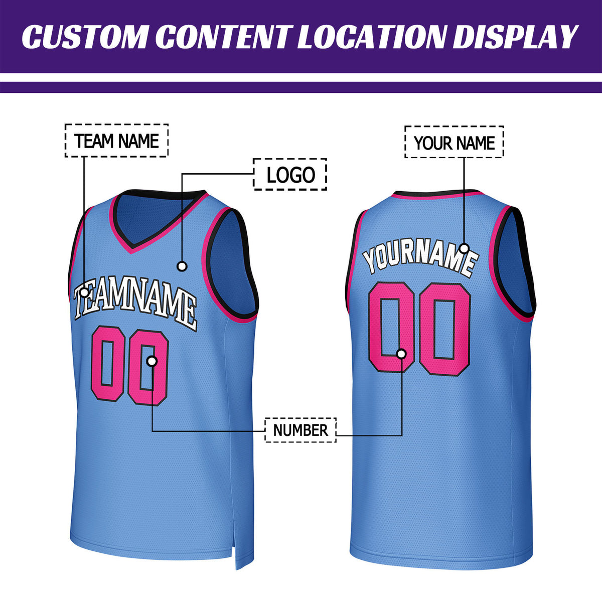 Custom Light Blue & Pink Basketball Jersey | Personalized Name & Number Team Uniform