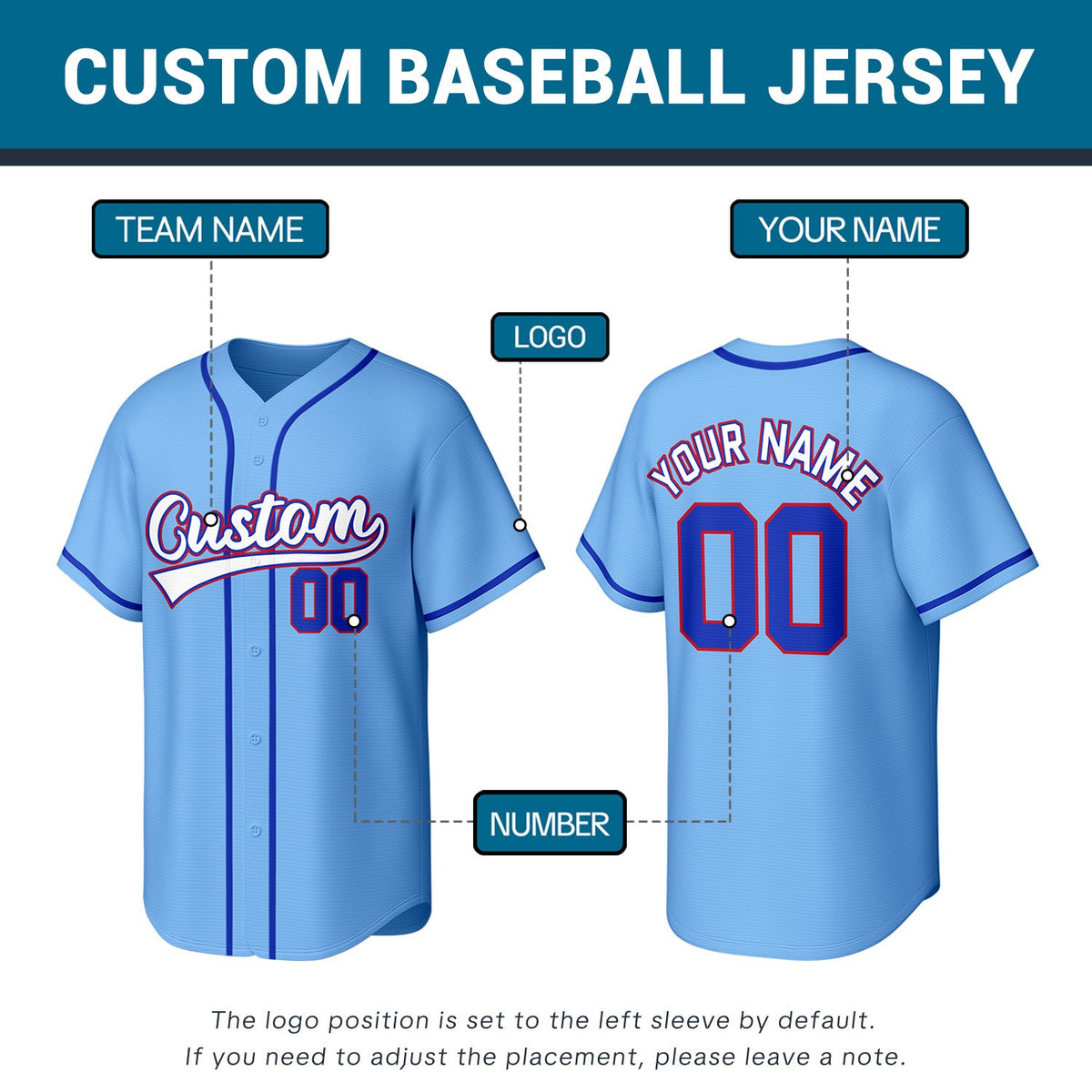 Custom Light Blue & Red Personalized Baseball Jersey | Team Sports Uniform | Vosoli