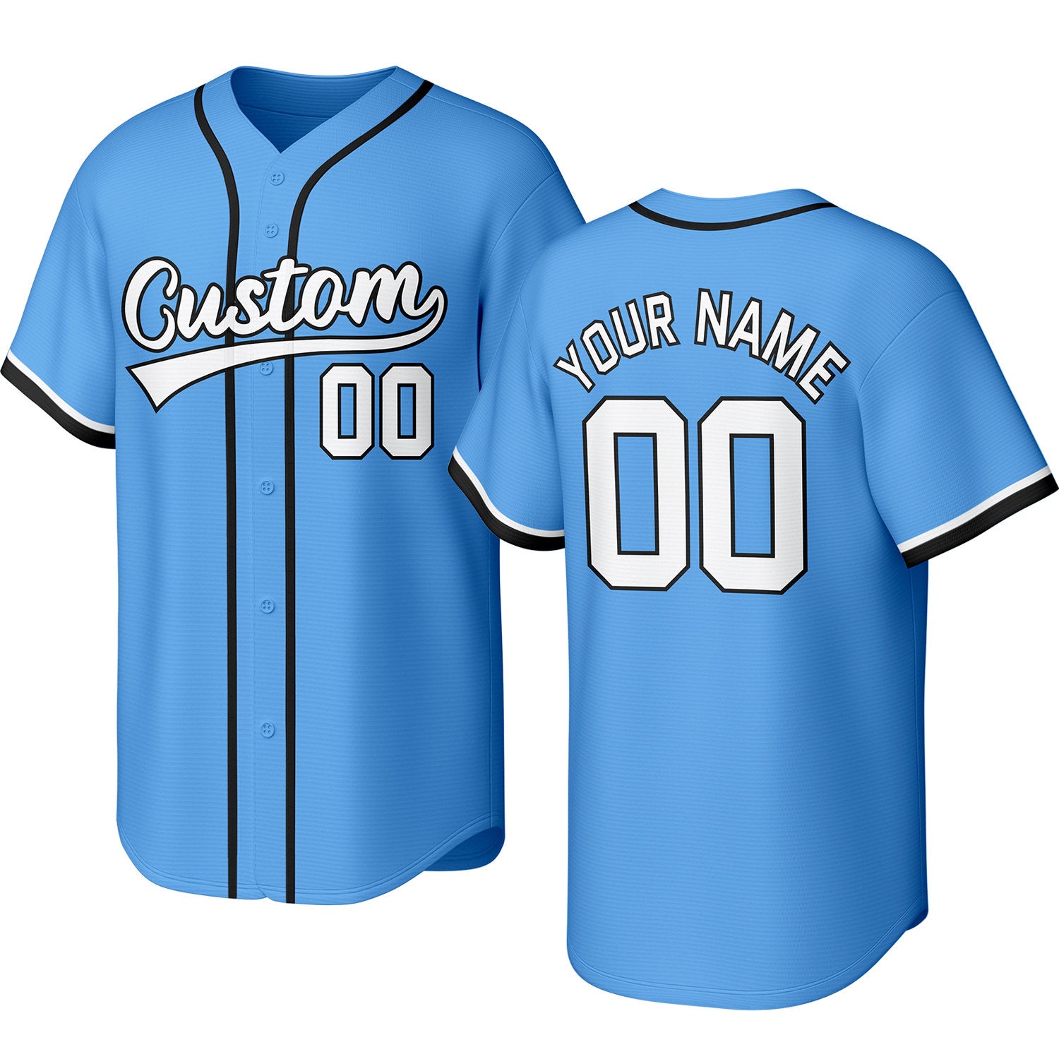 Custom light blue baseball jersey with stitched logo, personalized name & number, button-front short-sleeve sports uniform for team men women youth game practice - Vosoli