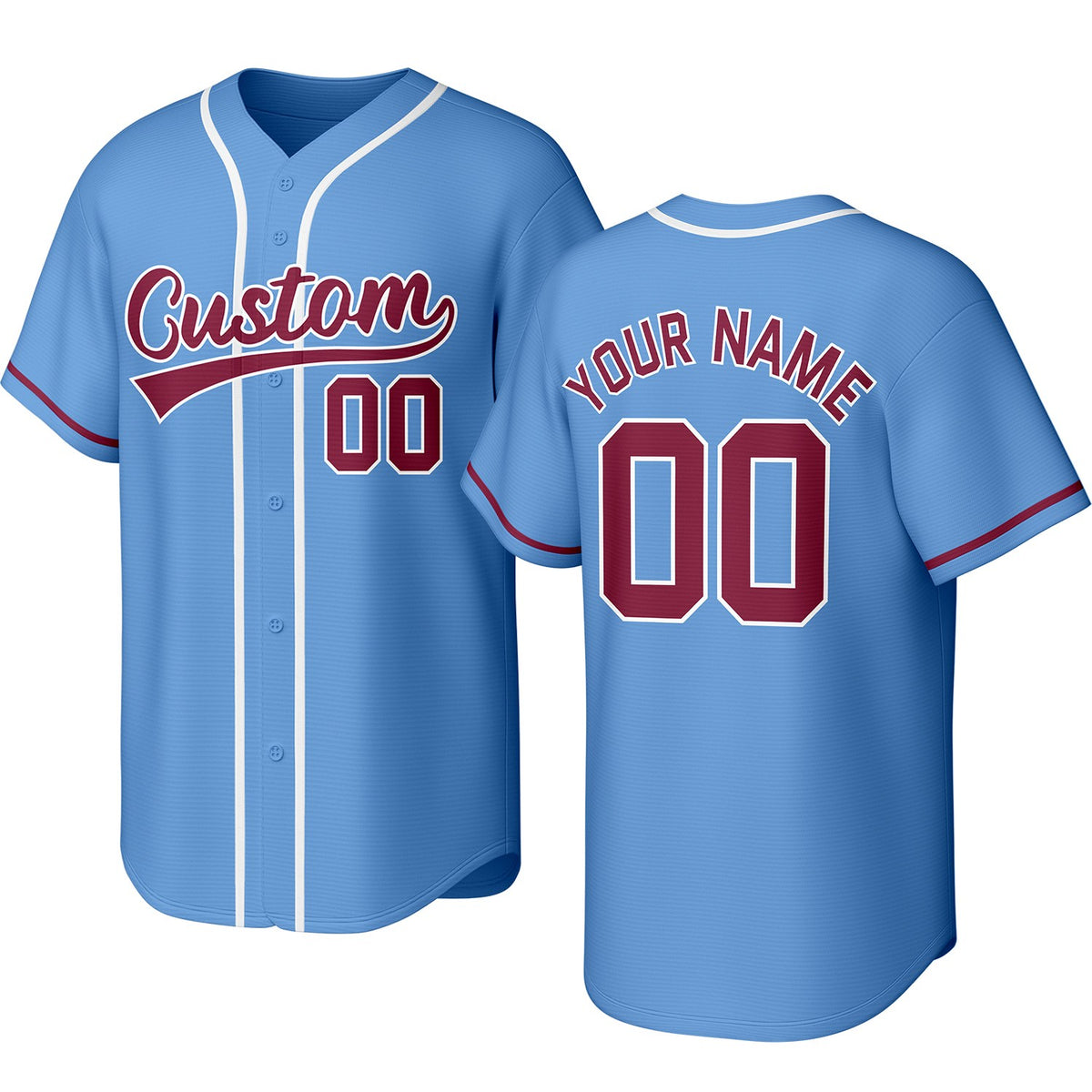 Custom light blue baseball jersey with stitched logo, personalized name &amp; number, button-front short-sleeve sports uniform for team men women youth game practice - Vosoli