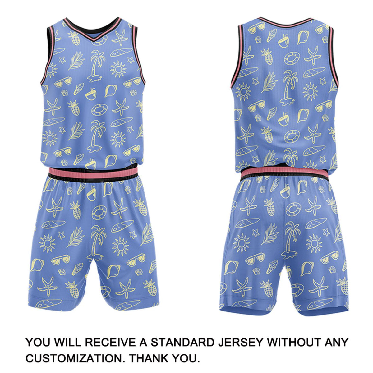 Custom Light Blue Summer Pattern Basketball Jersey & Shorts Set | Personalized Team Uniform