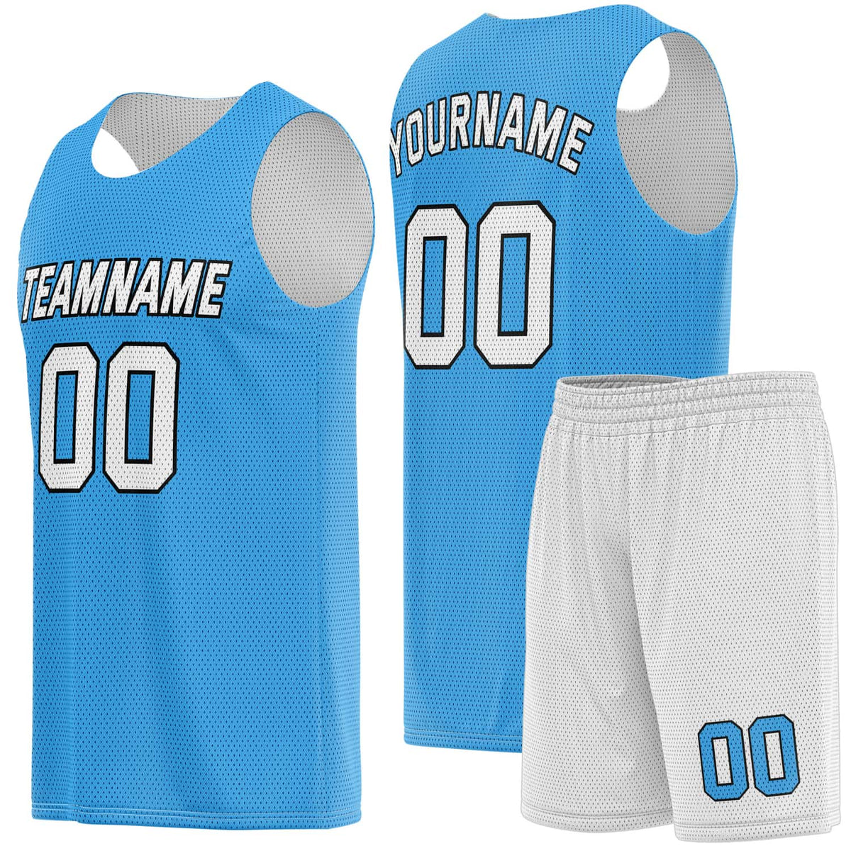 Custom Light Blue &amp; White Basketball Jersey + Shorts Set - Personalized Team Name, Number | Vosoli
