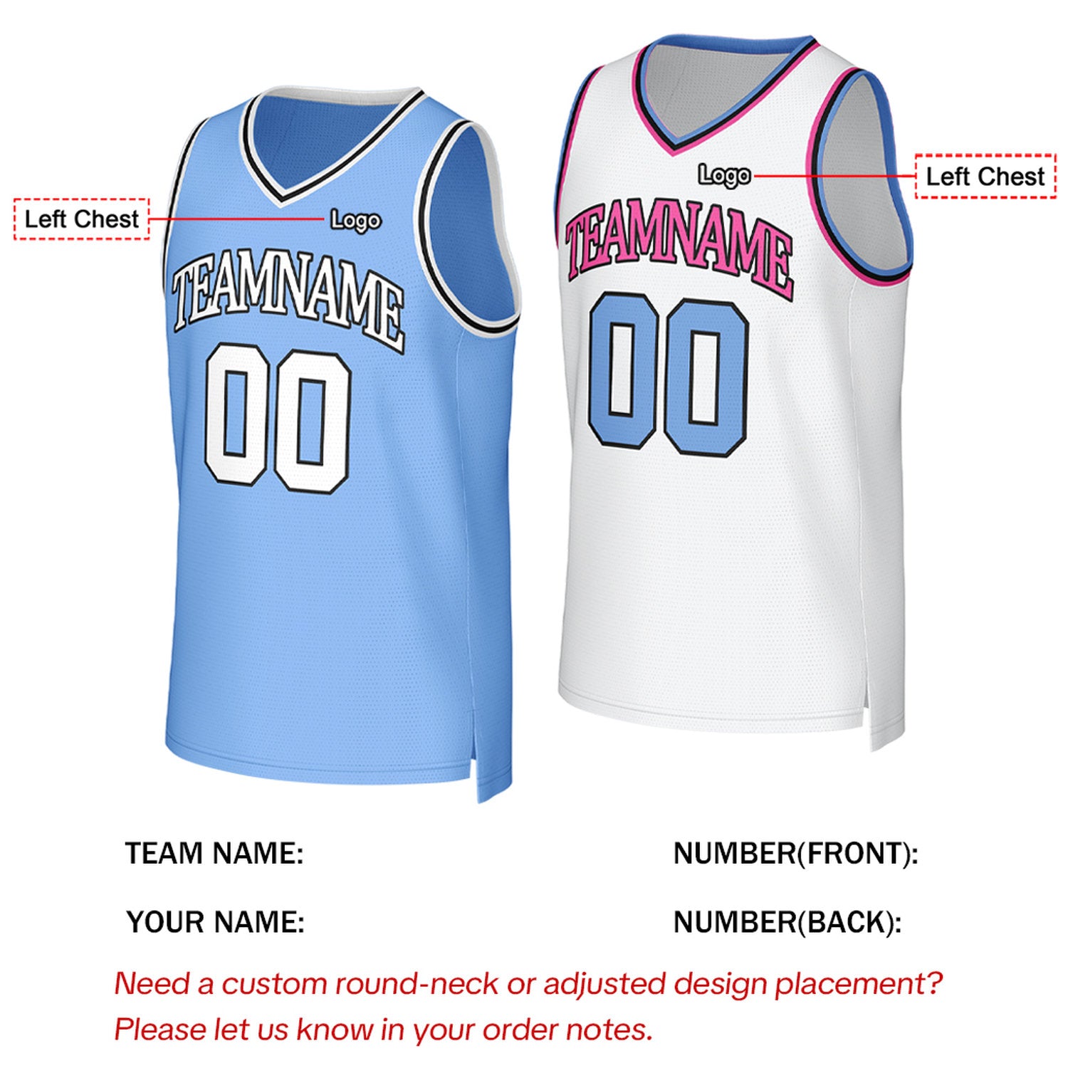 Custom Light Blue & White Reversible Basketball Jersey | Personalized Team Uniform