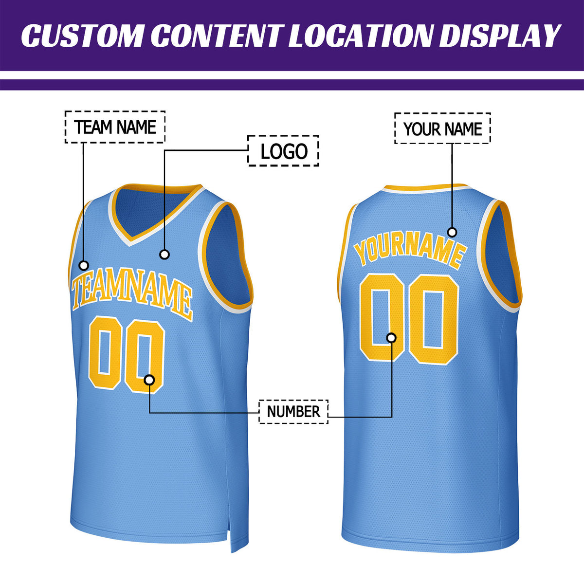 Custom Light Blue & Yellow Mesh Basketball Jersey | Personalized Team Uniform for youth & adults