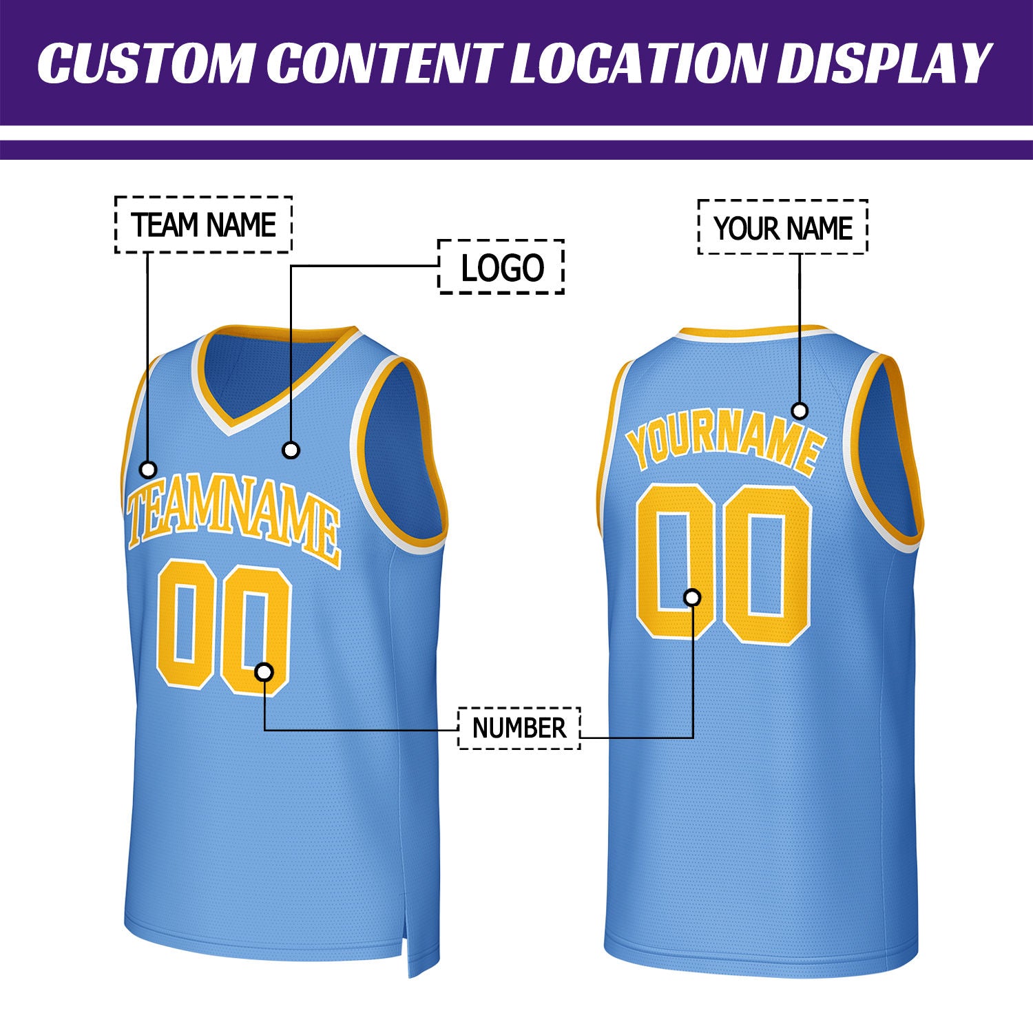 Custom Light Blue & Yellow Mesh Basketball Jersey | Personalized Team Uniform for youth & adults