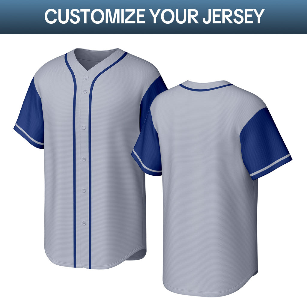 Custom Stitched Baseball Jersey Light Gray Blue Red | Personalized Name & Number | Team Uniform