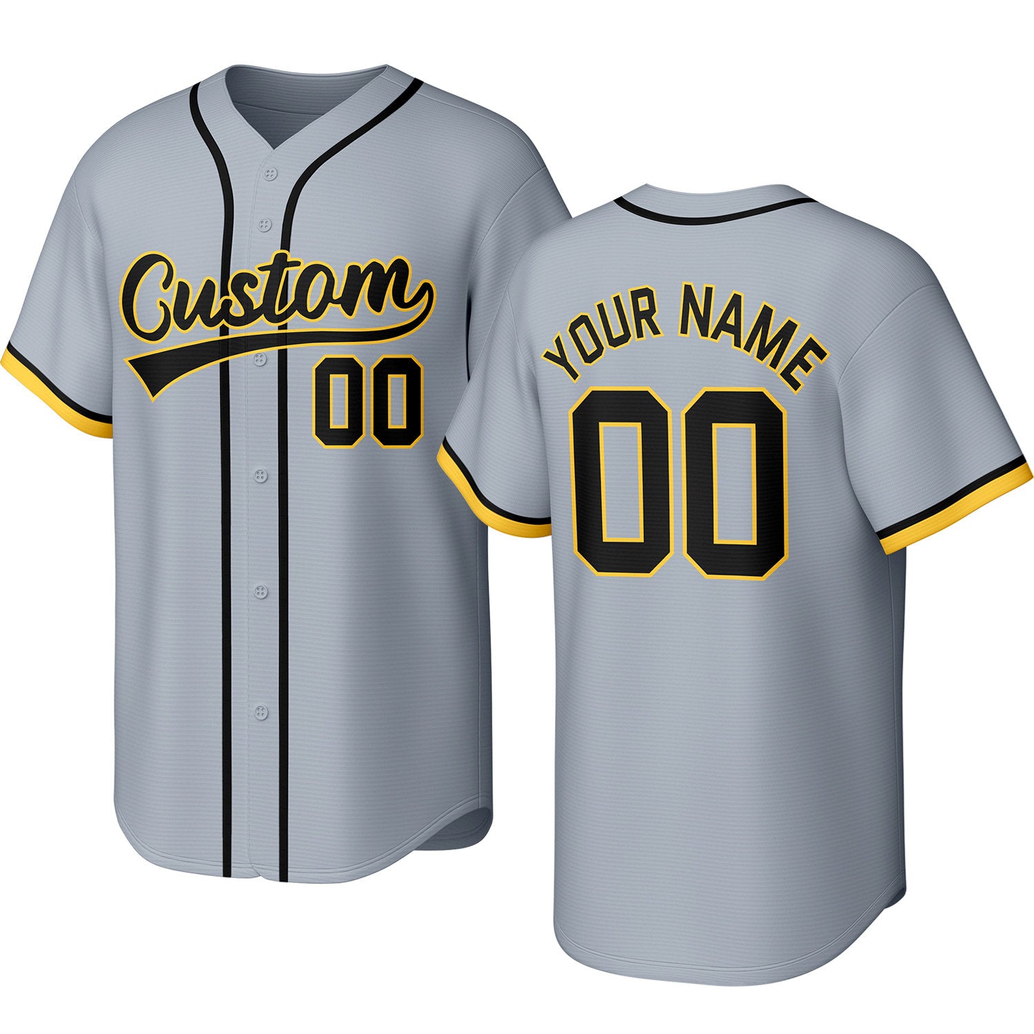 Custom light gray baseball jersey with stitched logo, personalized name & number, button-front short-sleeve sports uniform for team men women youth game practice - Vosoli