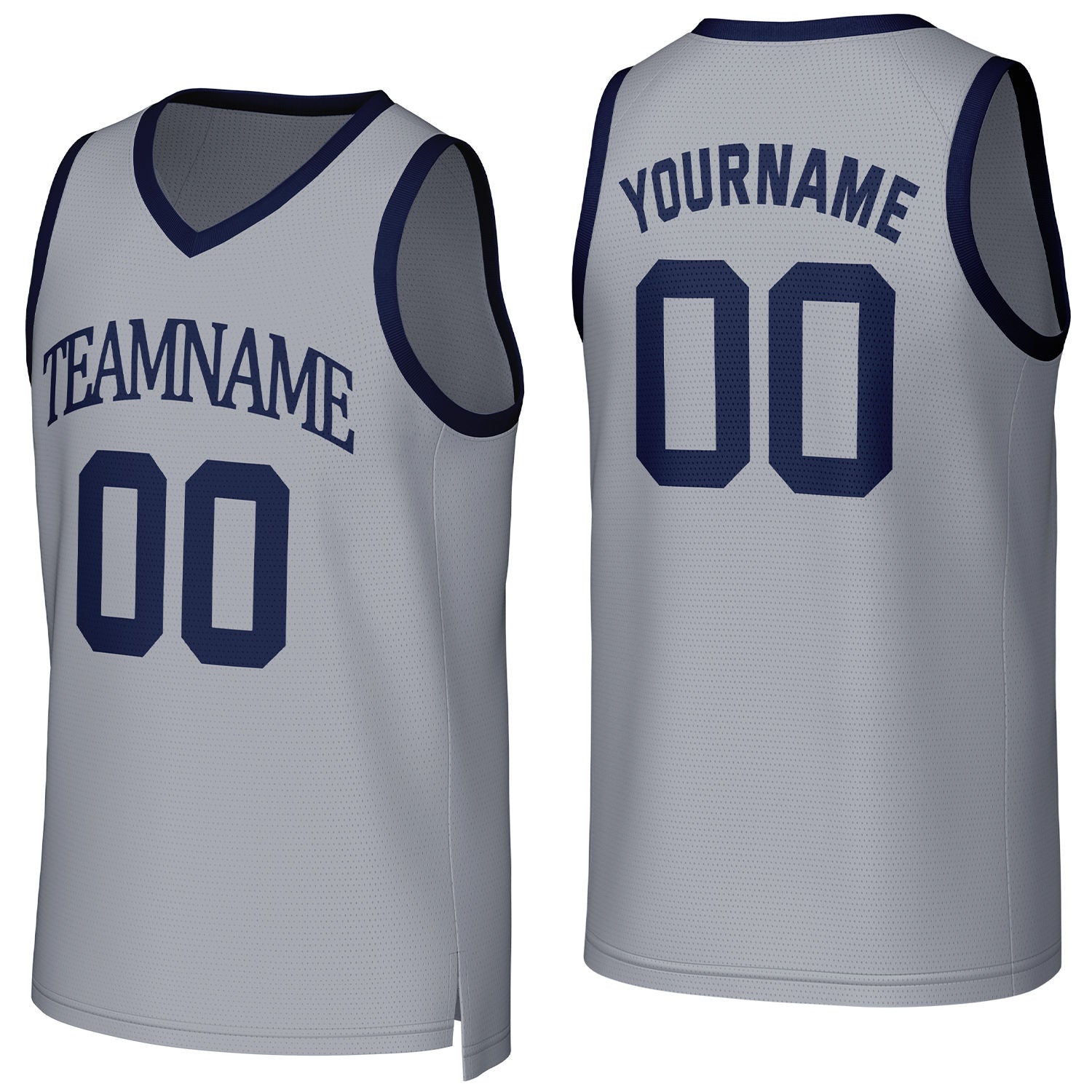 Custom light gray-navy blue mesh basketball jersey with logo, personalized name & number, team uniform for men women youth game practice - Vosoli
