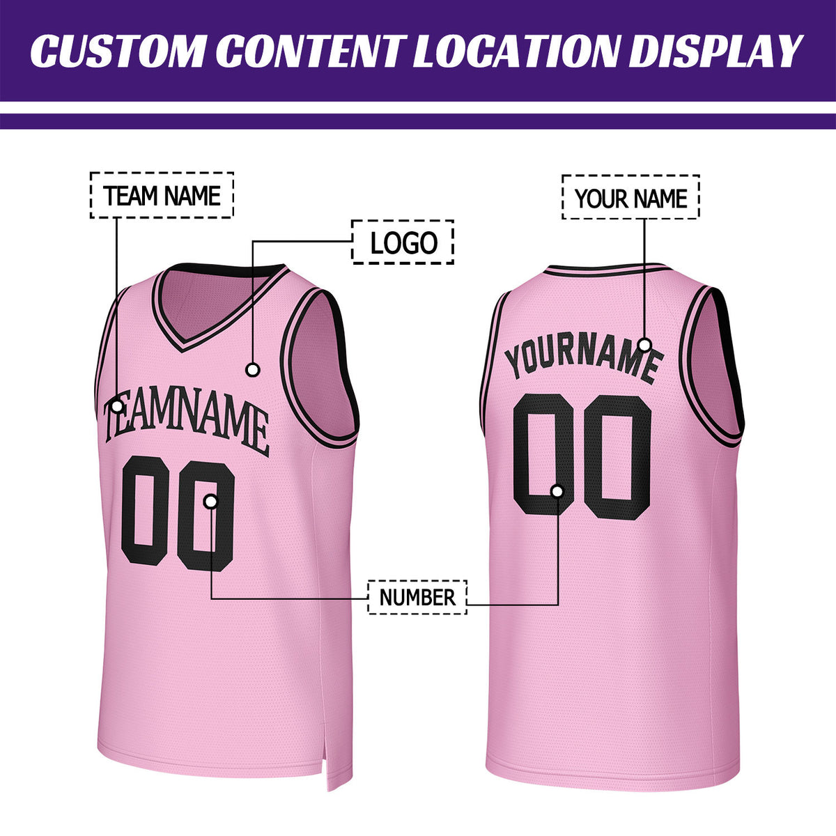 Custom Light Pink & Black Basketball Jersey | Personalized Name & Number Team Uniform