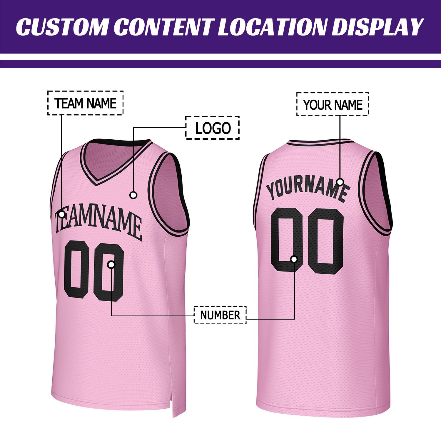 Custom Light Pink & Black Basketball Jersey | Personalized Name & Number Team Uniform