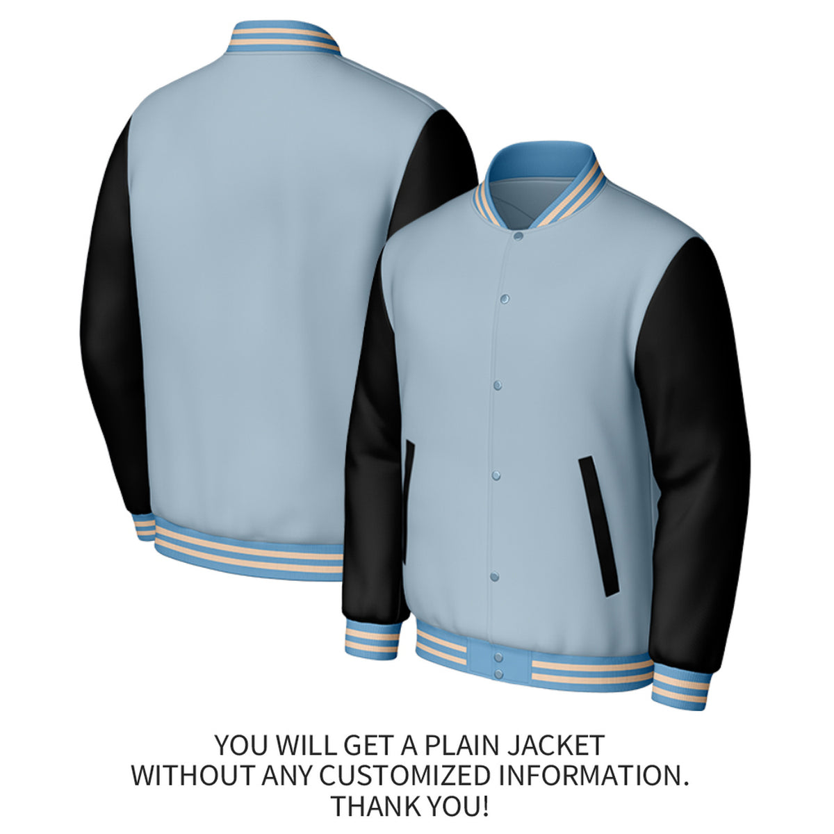 Custom Light Blue & Black Varsity Baseball Jacket | Personalized Jacket with Stitched Name & Number for Adult & Youth