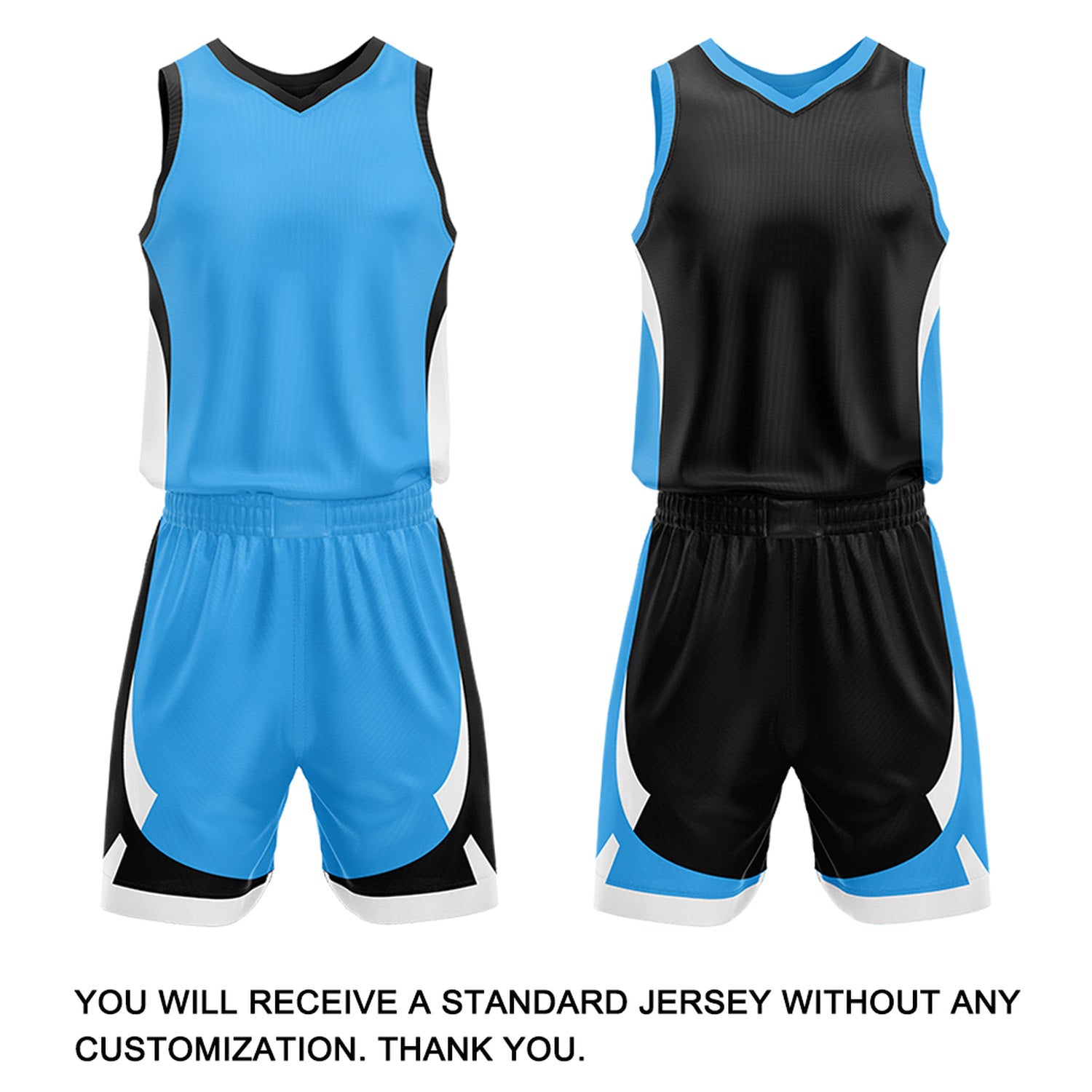 Custom Light Blue Black Reversible Basketball Jersey Set | Personalized Name Number Mesh Sports Uniform