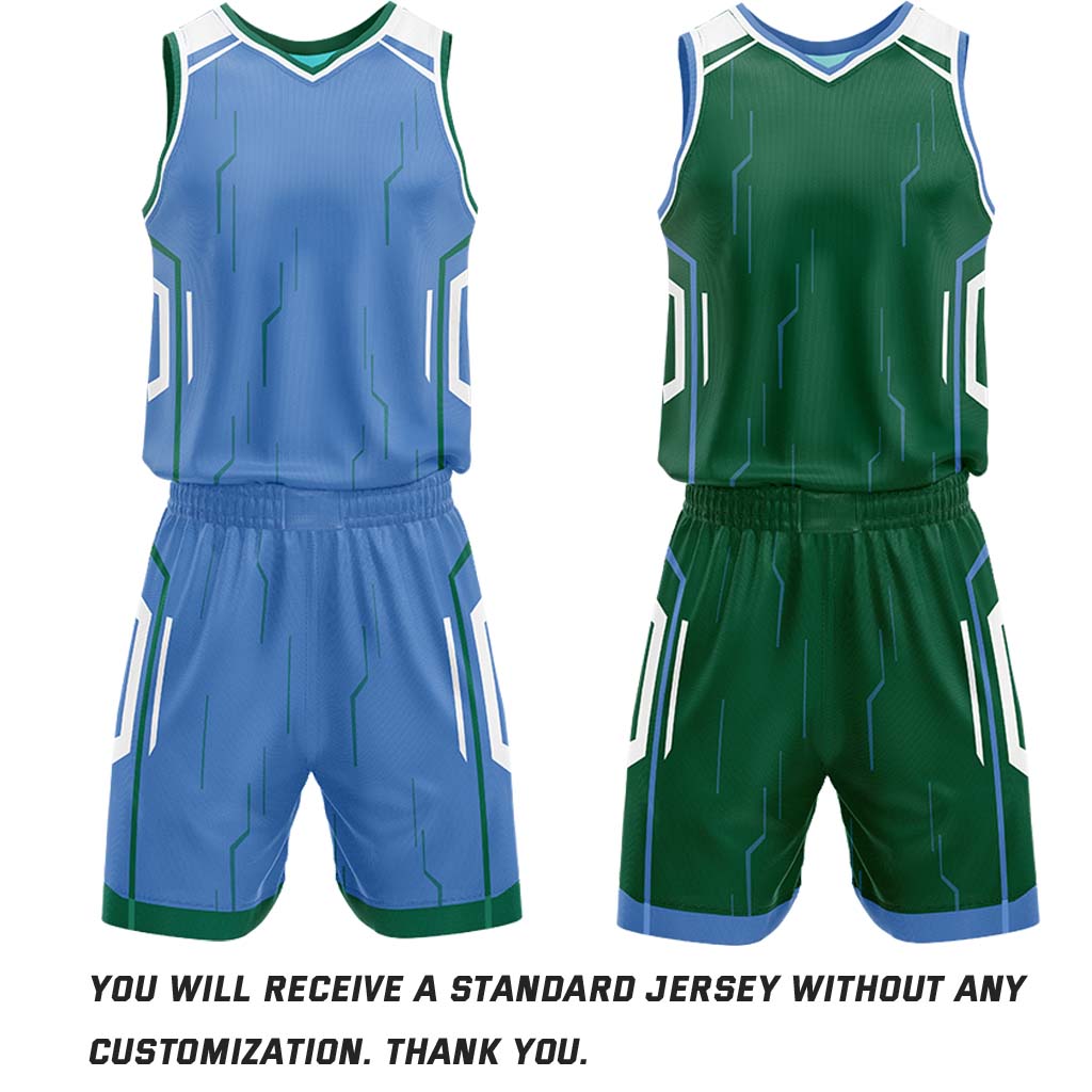 Custom Light Blue & Dark Green Reversible Geometric Basketball Jersey Shorts Set | Personalized Team Uniform